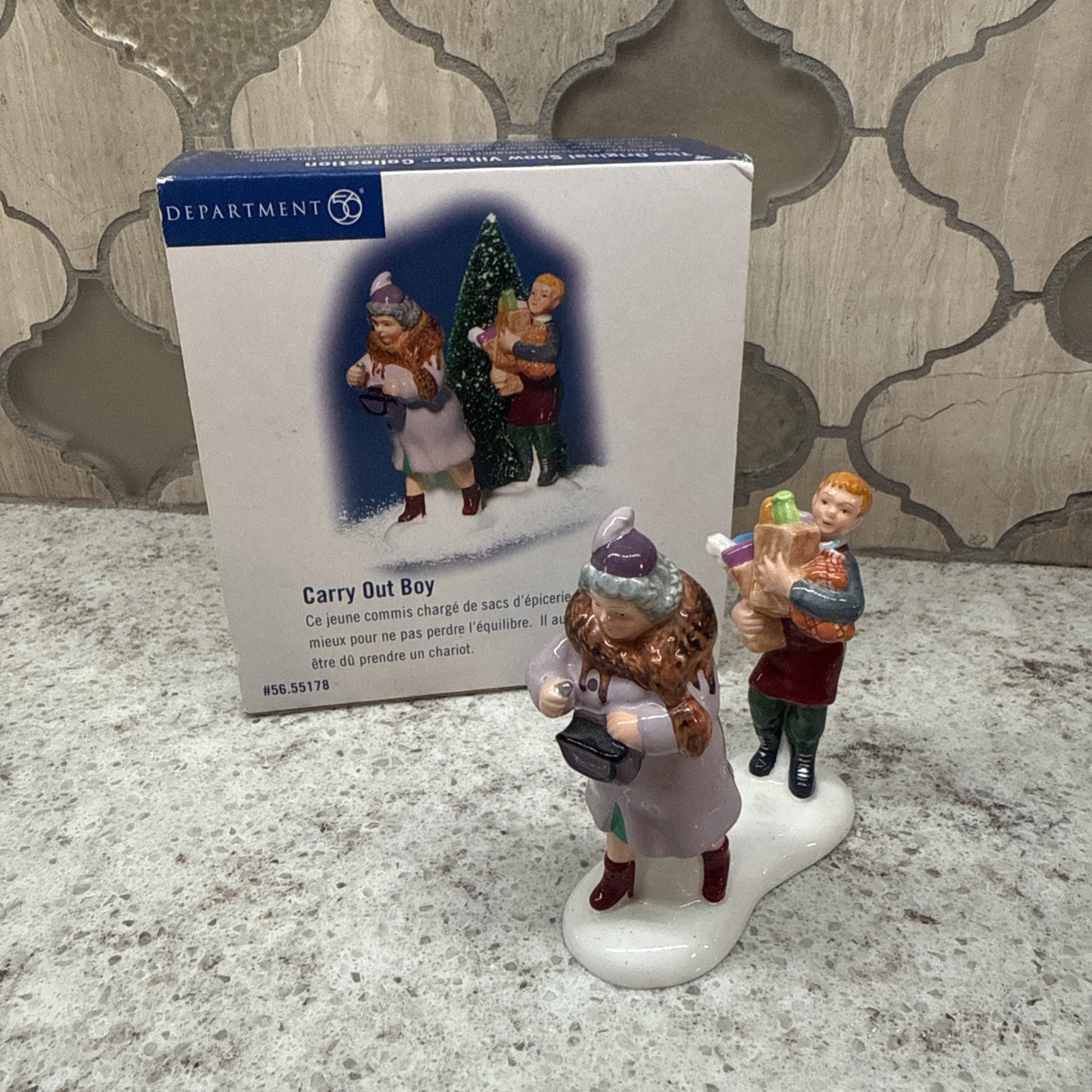 Dept 56 CARRY OUT BOY Snow Village 2002 #56.55178 Grocery Delivery Bag Boy Xmas