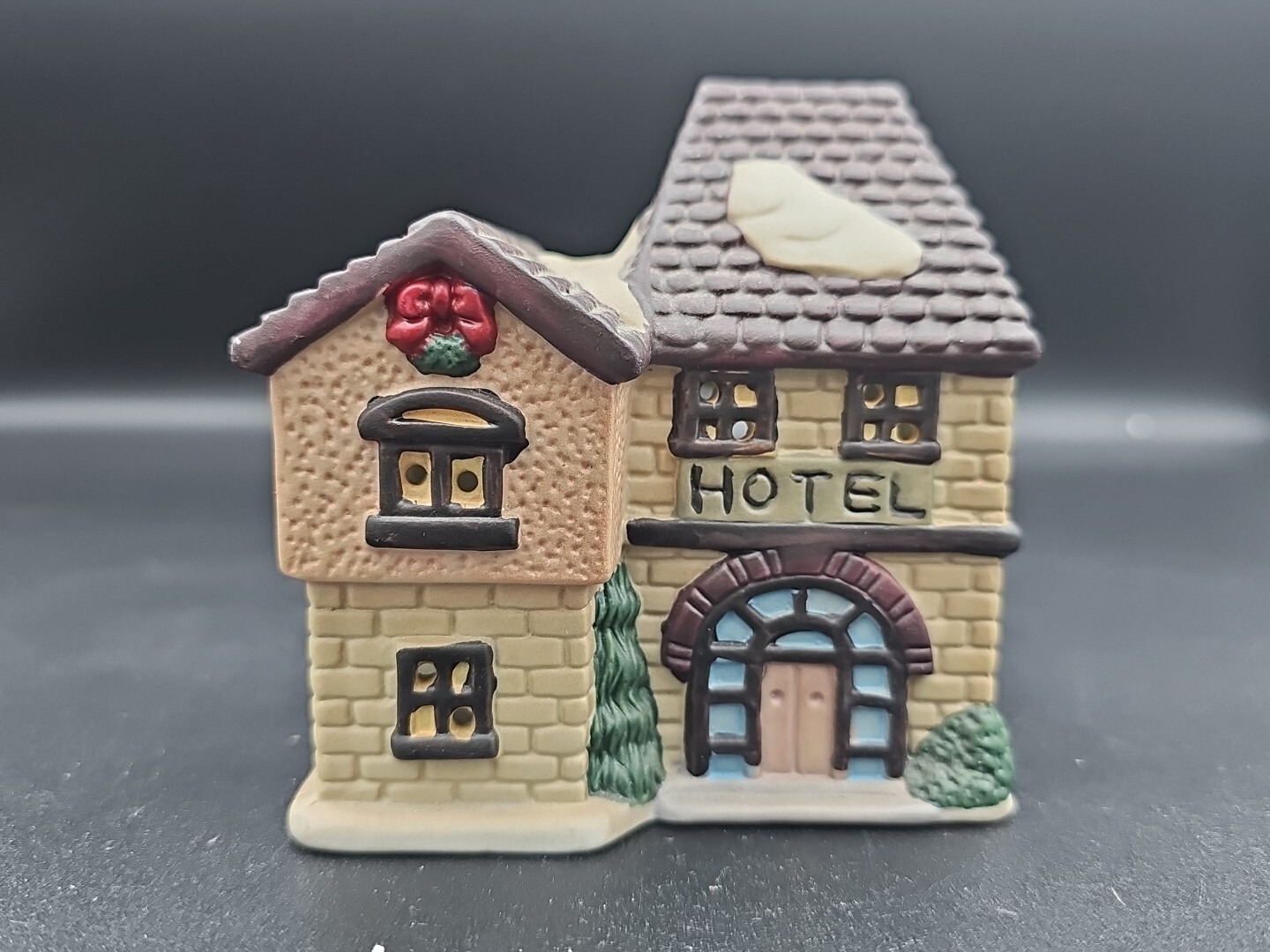 Christmas Village Candle Holder Hotel Stoneware