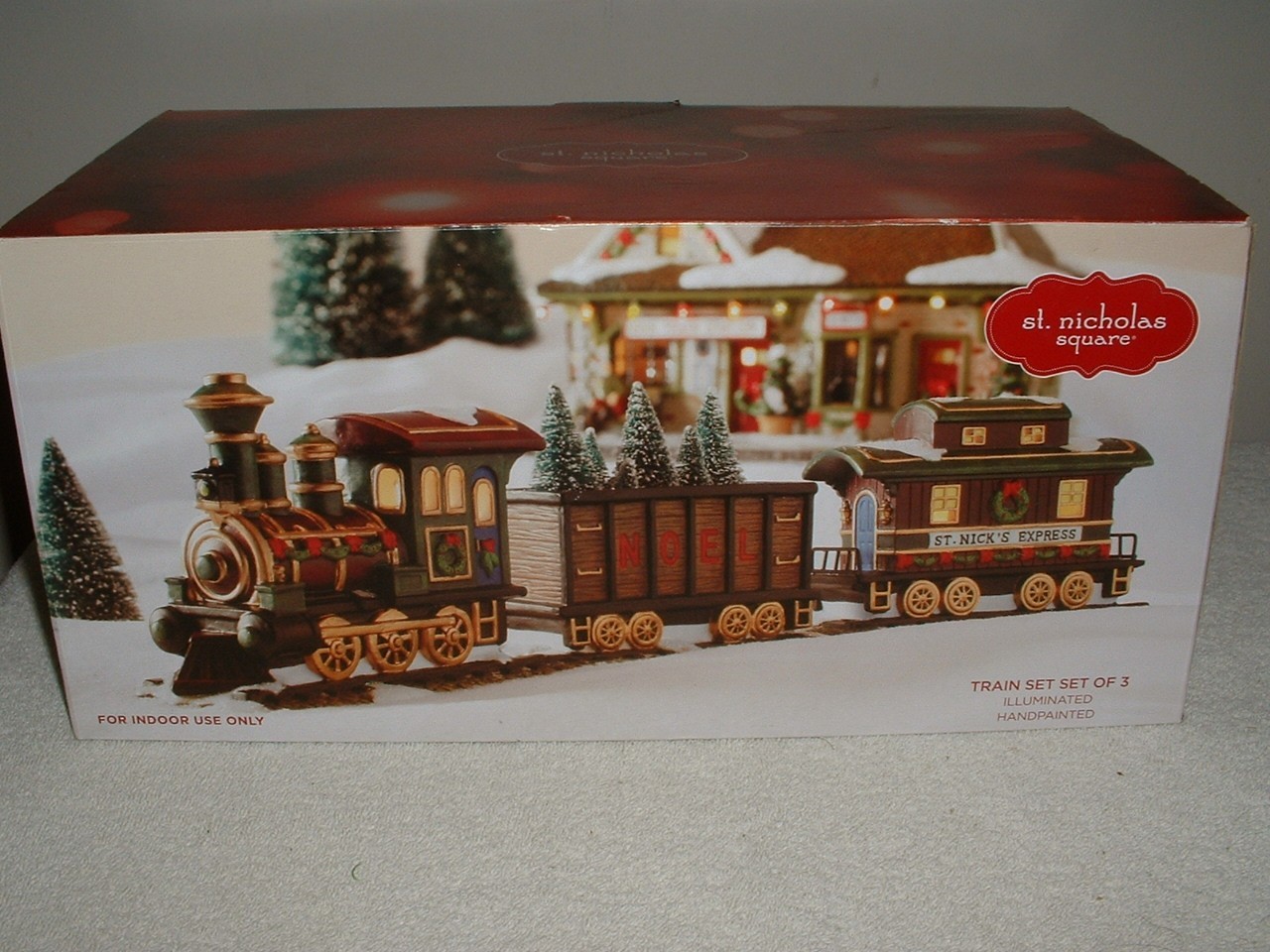 St. Nicholas Square Village Collection of 3 Train Set- Illuminated -Handpainted