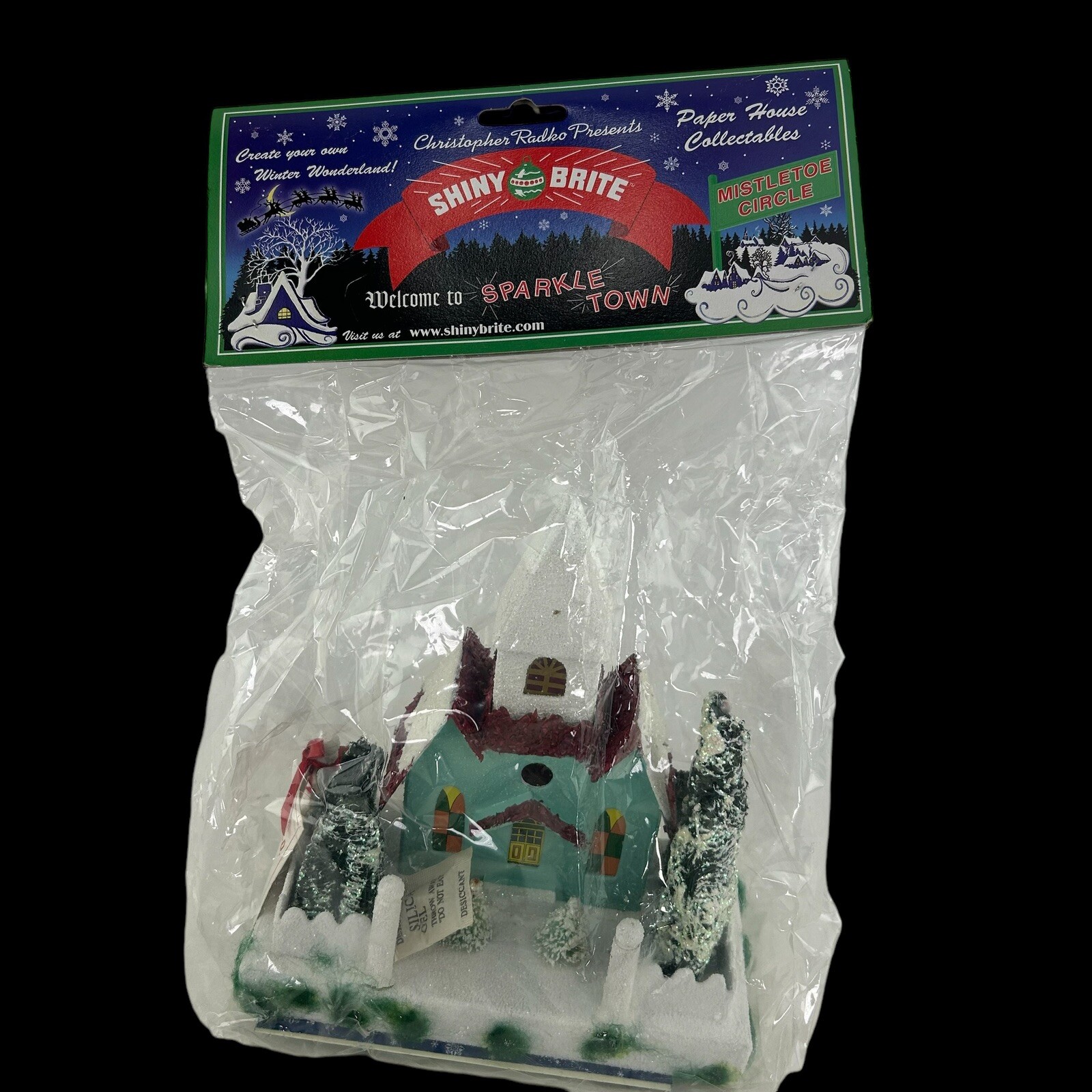 Christopher Radko Shiny Brite Sparkle Town Mistletoe Circle Putz House NOS