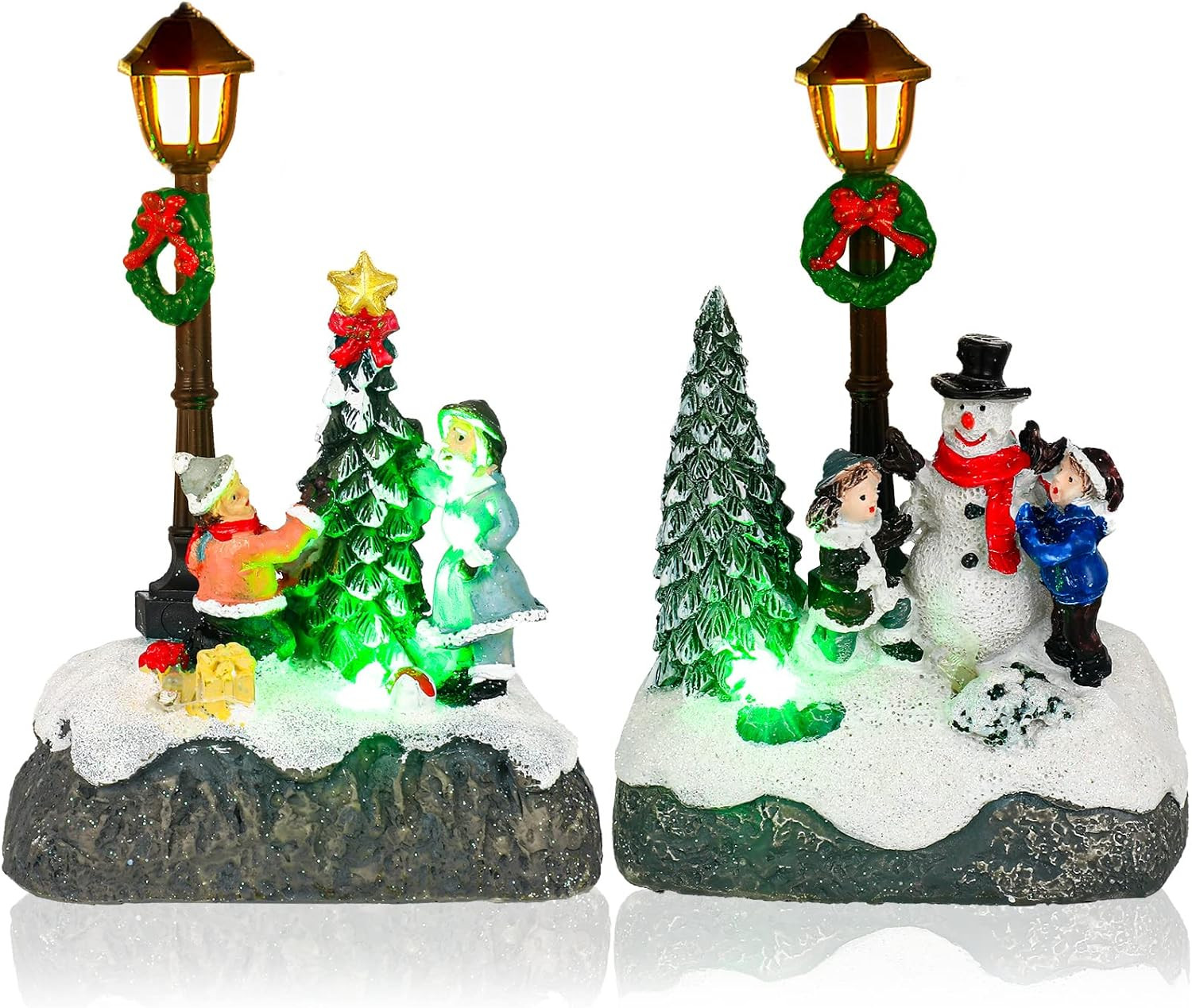 Christmas Village Sets, 2 Pcs Snowman Tree Santa Christmas Village Scene with Fi
