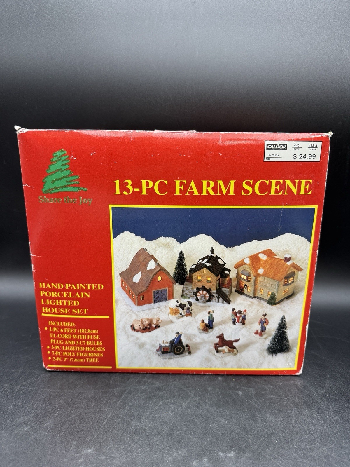 Vintage -Share The Joy -Farm Scene from Caldor Light up Church Barn Farmhouse +