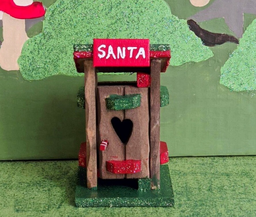Miniature Christmas Santa Wooden Outhouse Hand Painted Christmas Village Garden