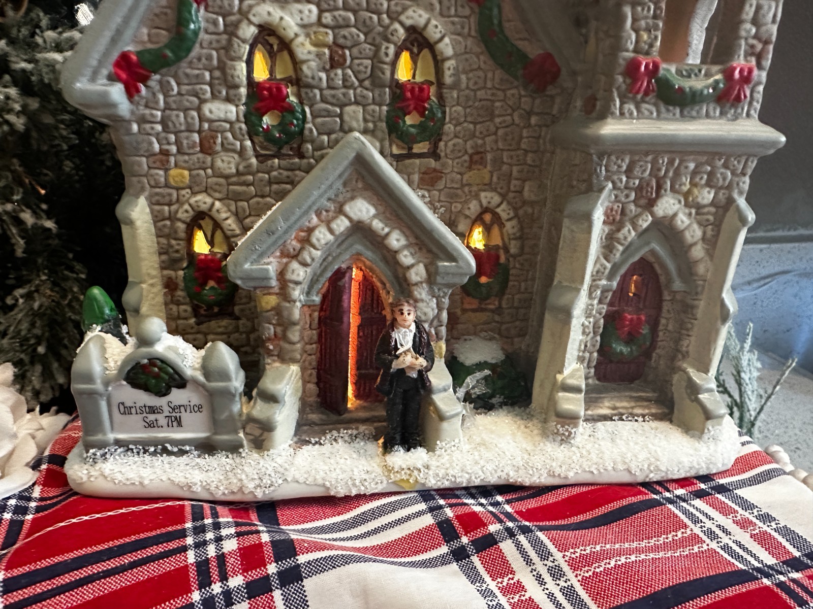 St Nicholas Square Village Collection Stone Church Christmas House in Box