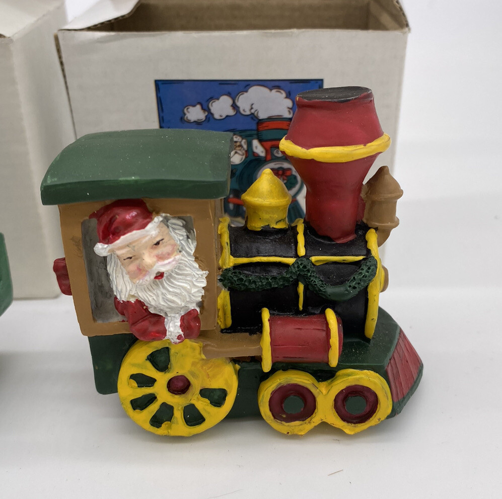 4 Piece Vintage Ceramic Christmas Train Set Santa Bear Toys Penguin Reindeer