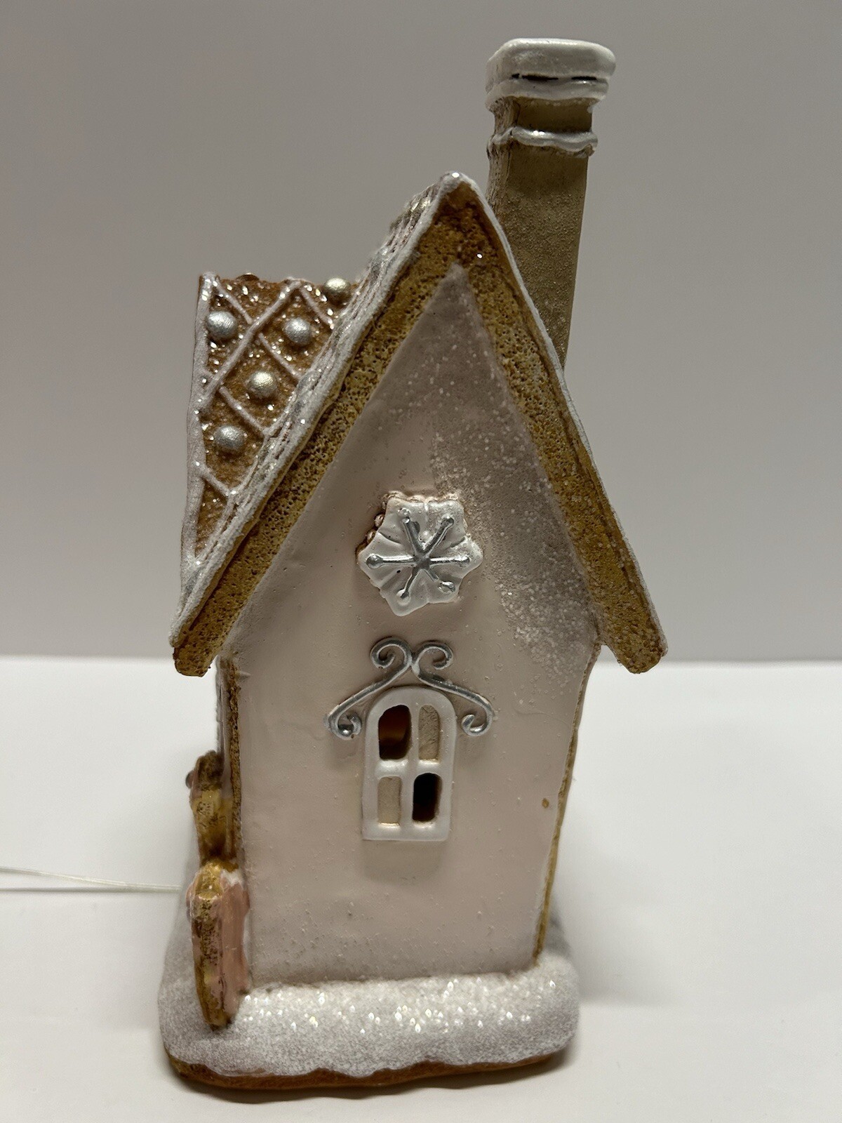 RAZ Pink Glitter Holiday LED Light-up 8.5″ Gingerbread House Village NEW!