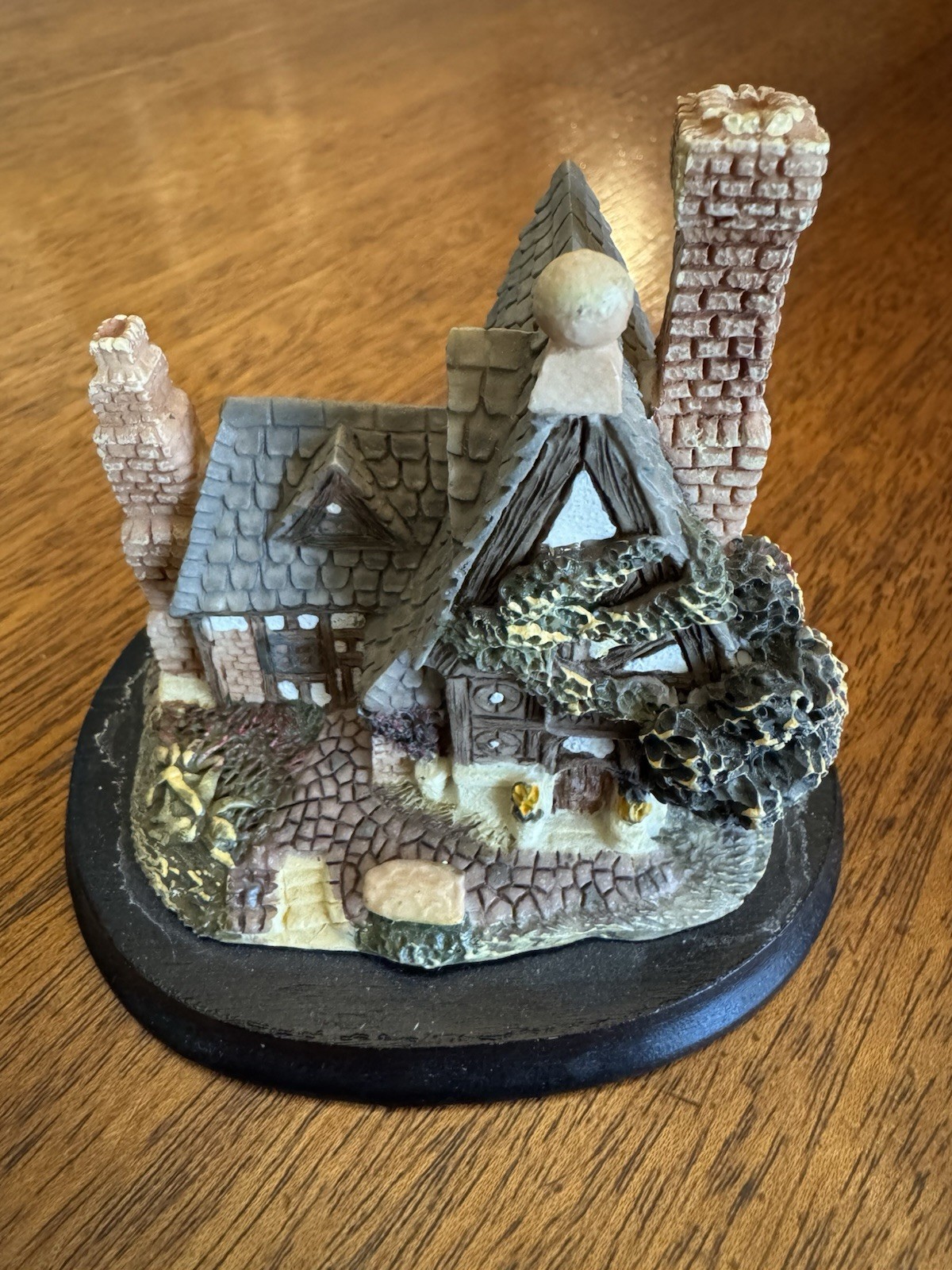 Miniature Resin Cottage House Figurine on Base, Multicolor Textured 4in