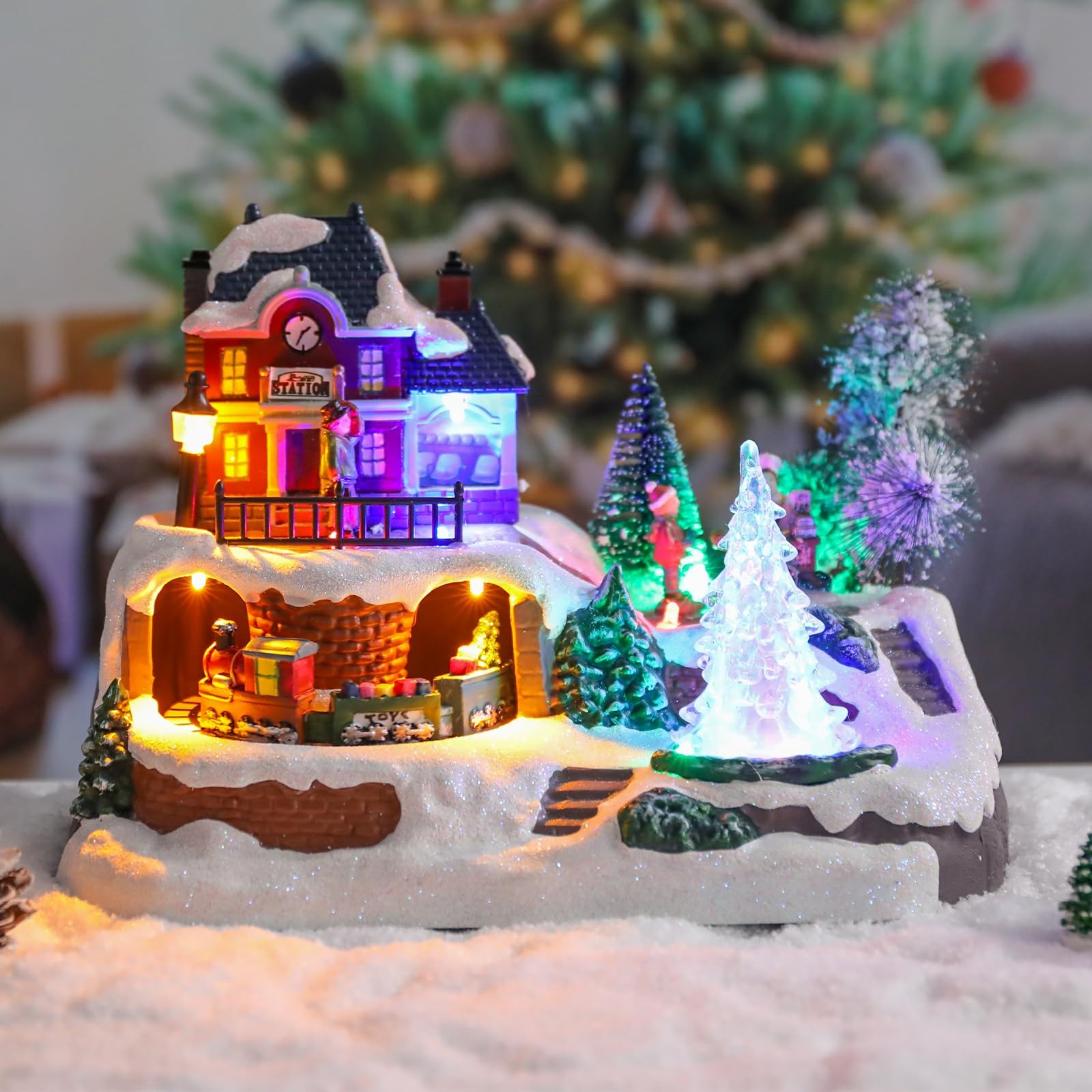 Christmas Village Houses-Christmas Houses Village – Lighted Musical Railway S…