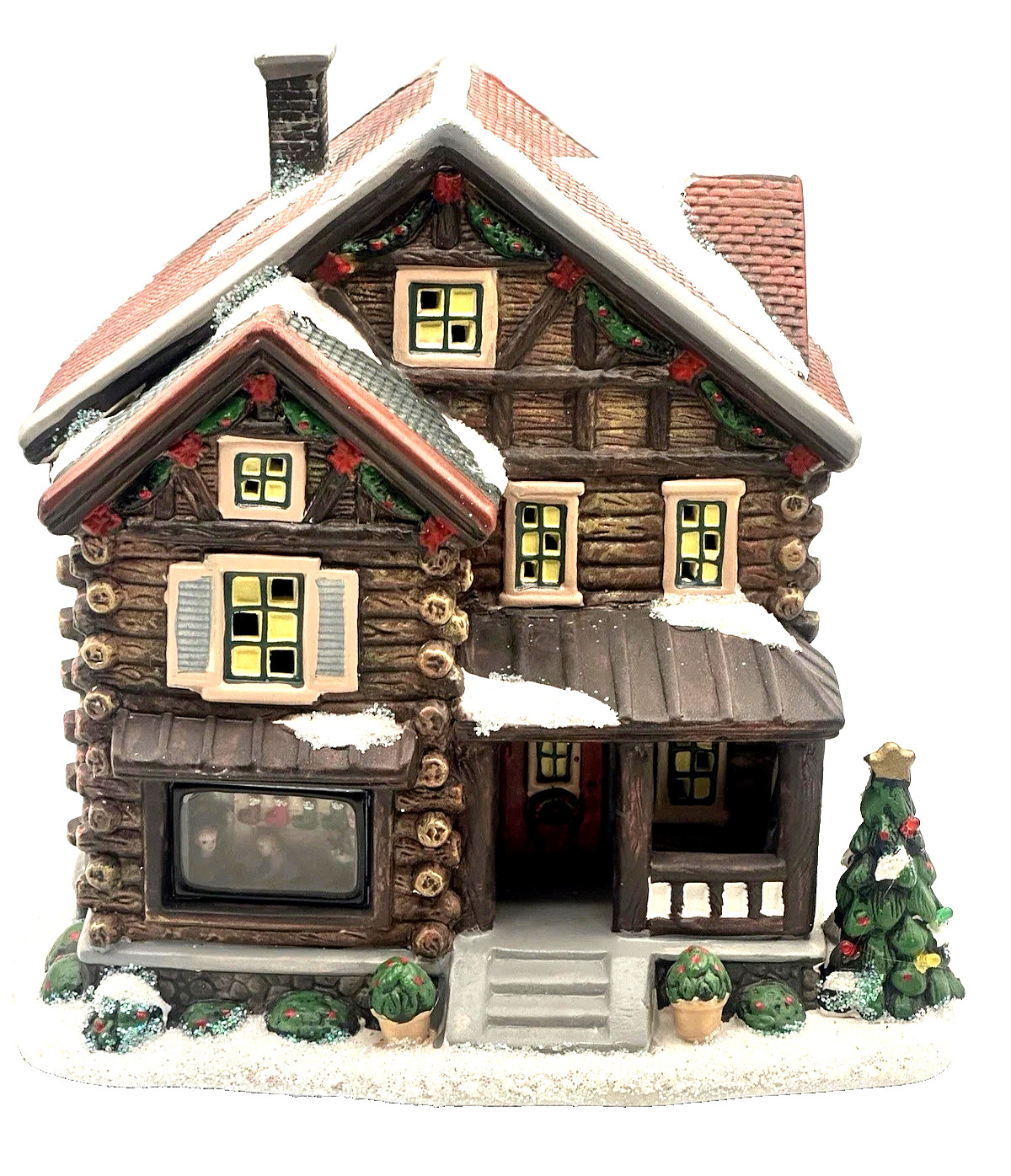 ST. NICHOLAS SQUARE CHRISTMAS VILLAGE HOUSE – 2016 LOG CABIN (LOOK IN THE WINDOW