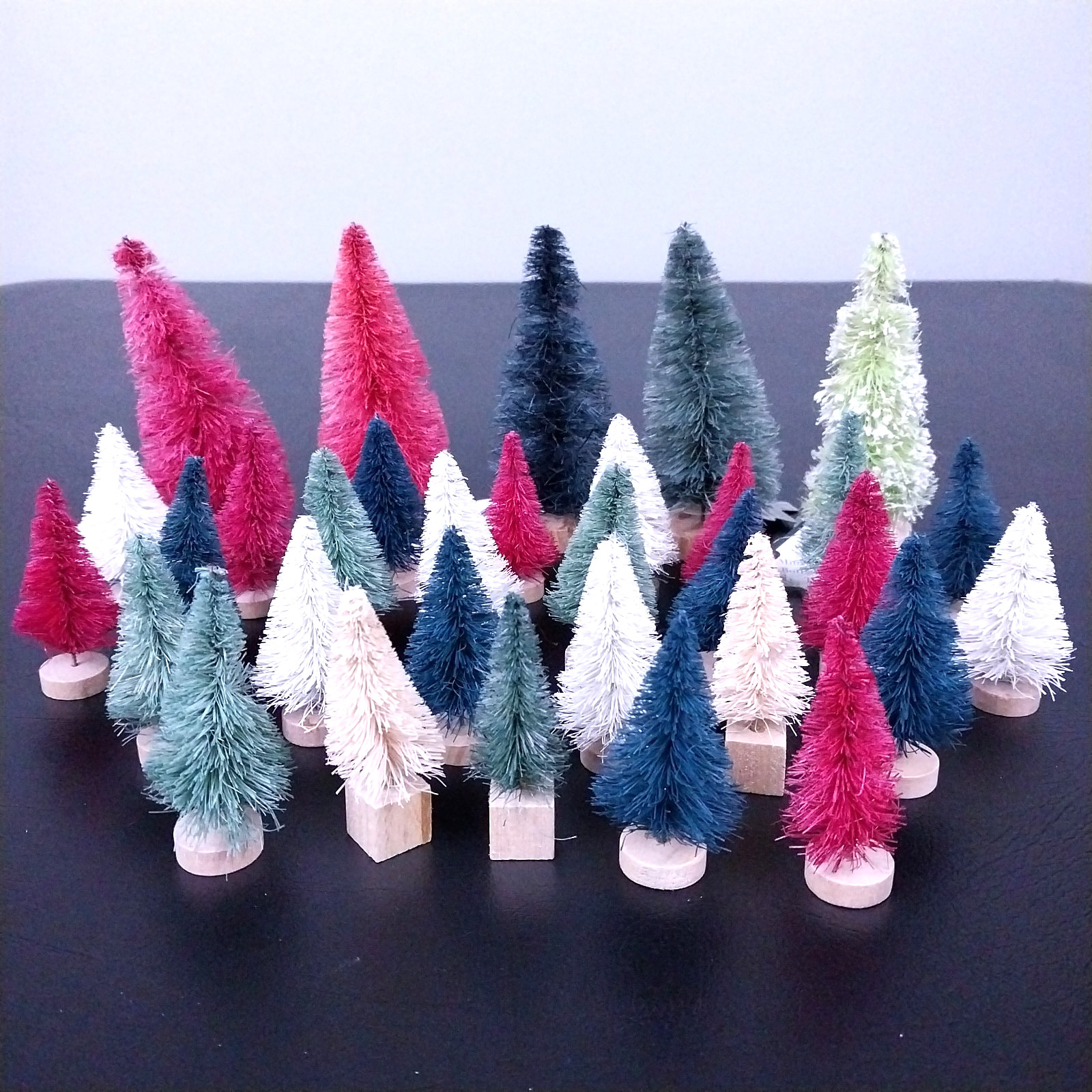 Christmas Tree for Miniature Village Red White Green Tan Bottle Brush Lot of 32