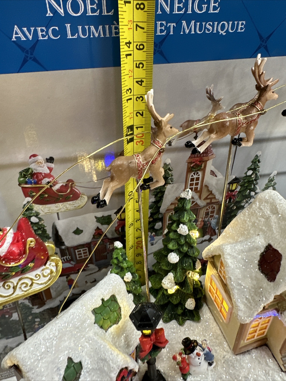 Animated Mountain Train Christmas Village Santa Sleigh Reindeer Musical 17” NEW