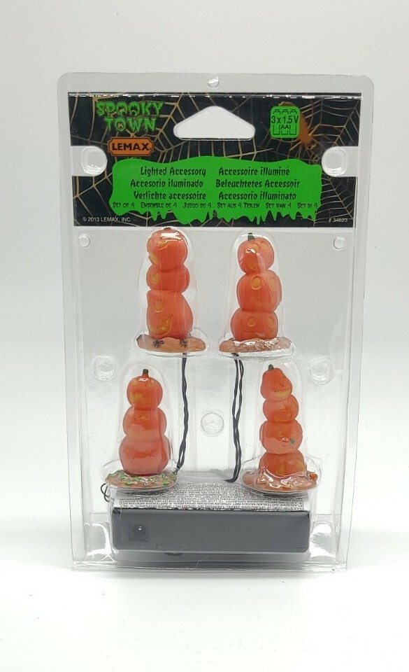 New LEMAX Light-Up Pumpkin Stack Set Of 4 #34623