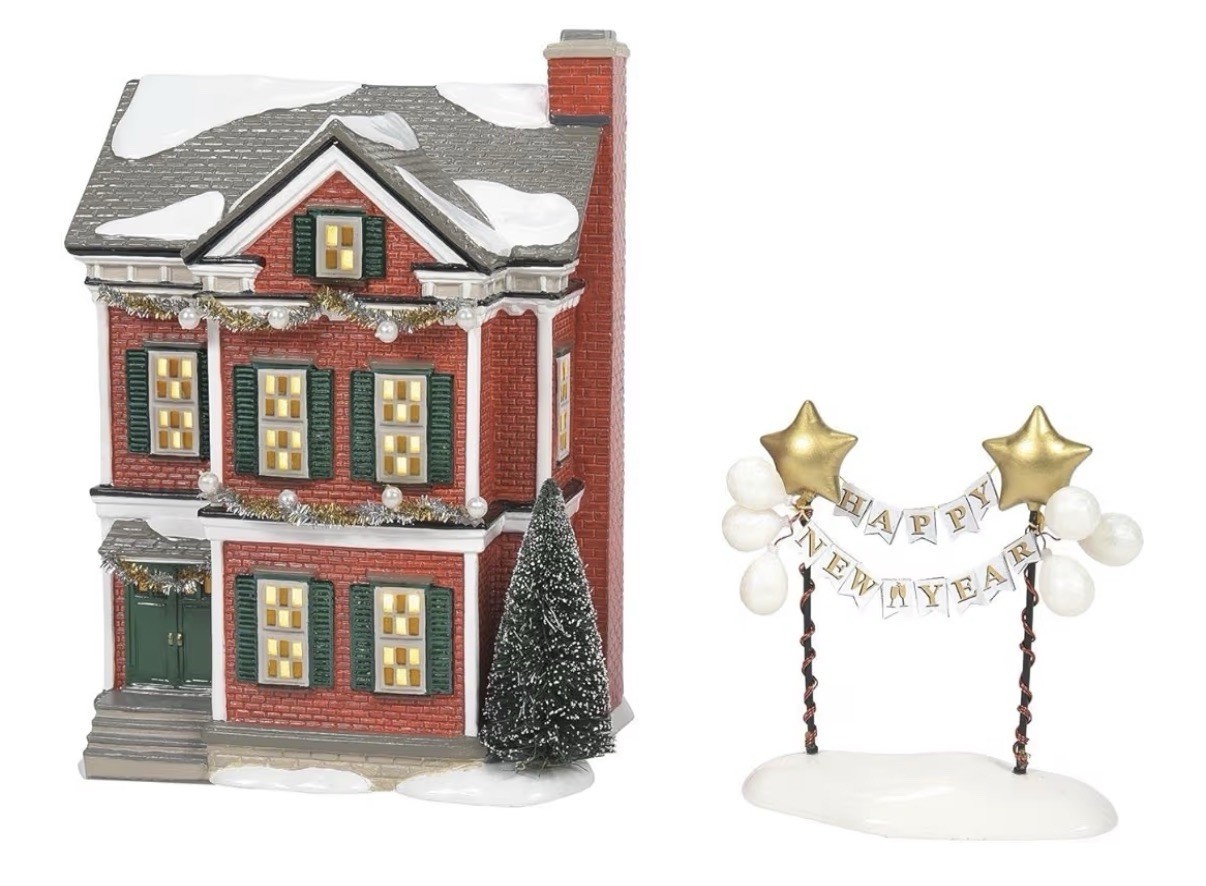 Department 56 New Year’s Illuminated Ceramic Village House, 8.39 x 6.54 in