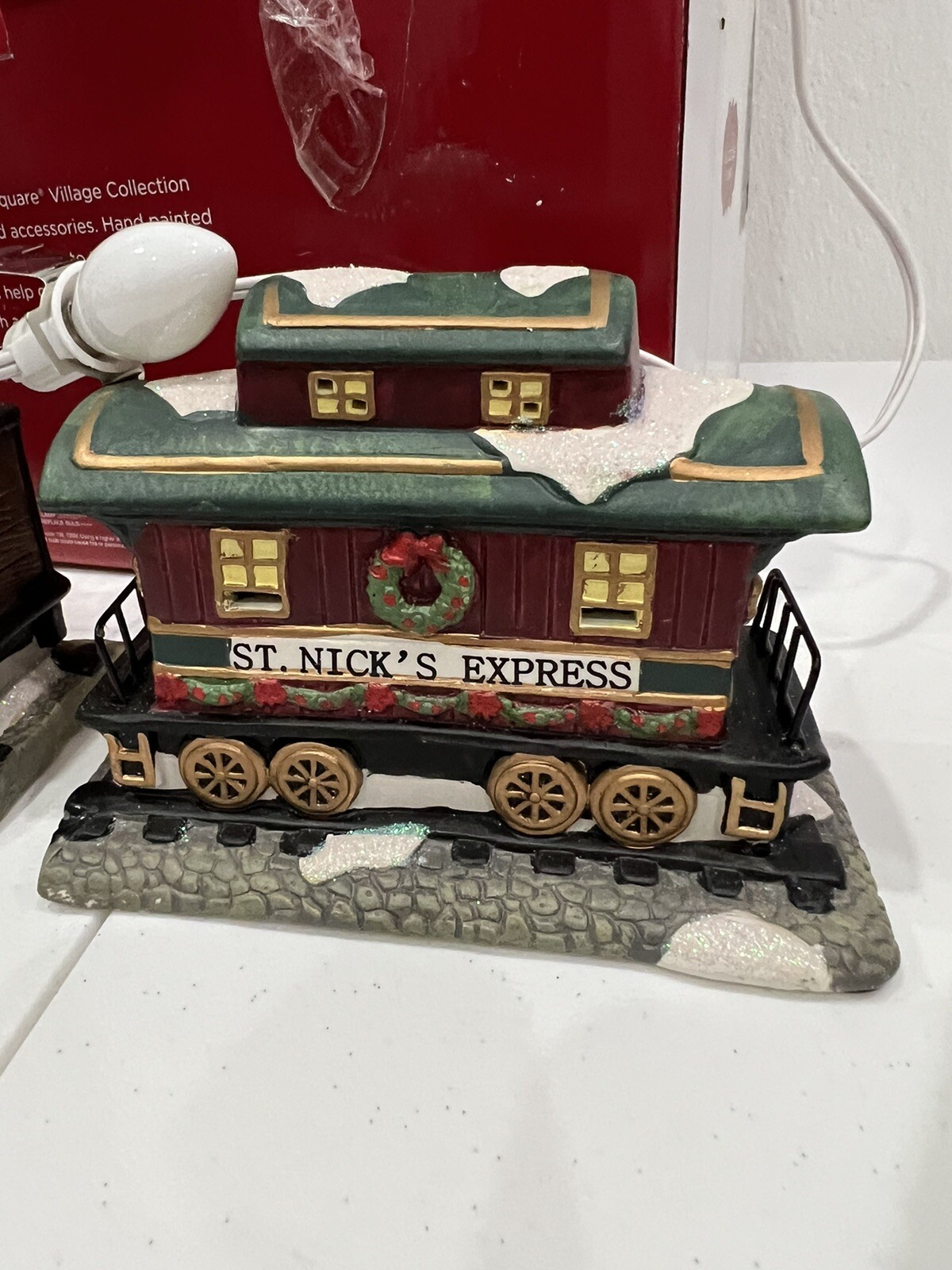 St. Nicholas Square Village Collection Set of 3 Train Set Illuminated With Box