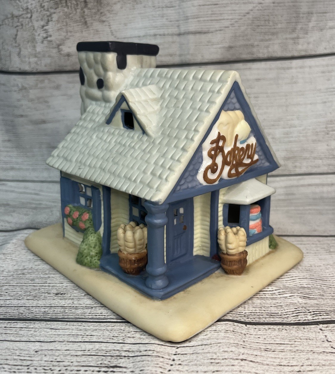 Vintage Partylite Village Cottage Bakery Christmas Blue Tealight House 90s