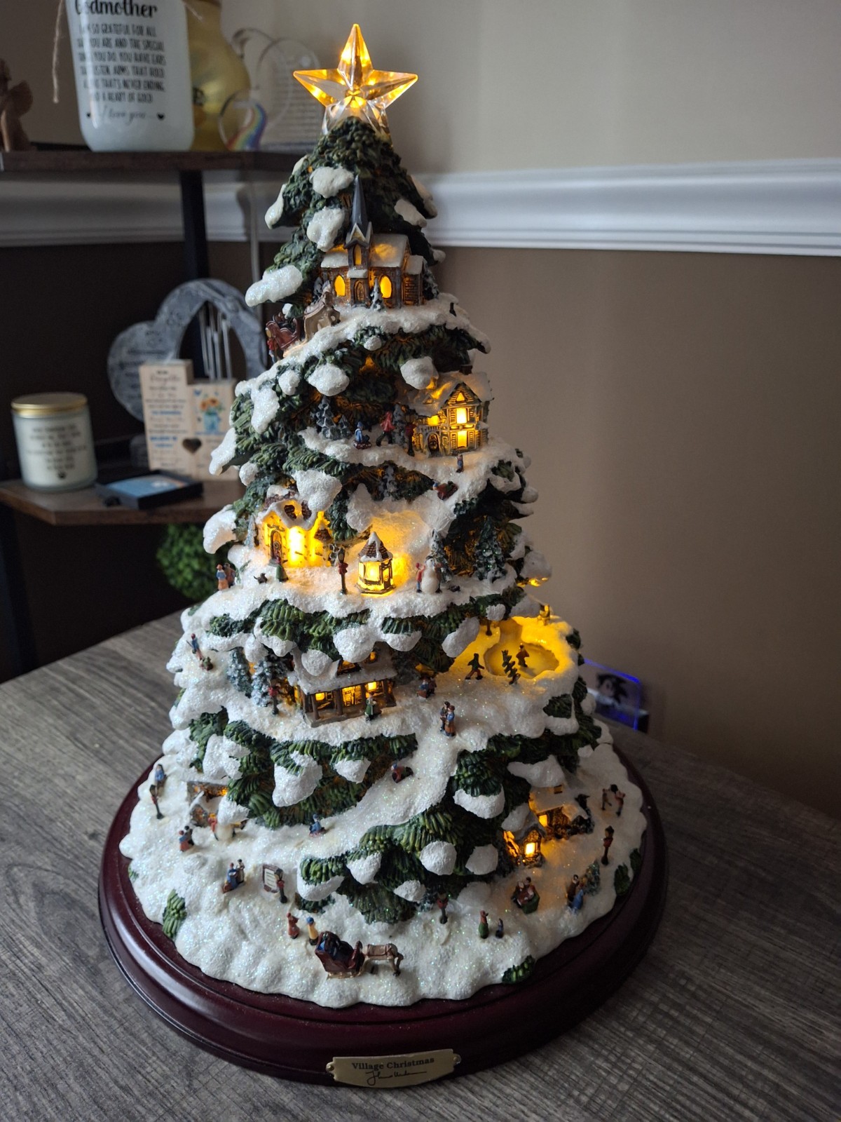Thomas Kinkade Village Christmas Tree – 15″ Illuminated Bradford Editions 2004