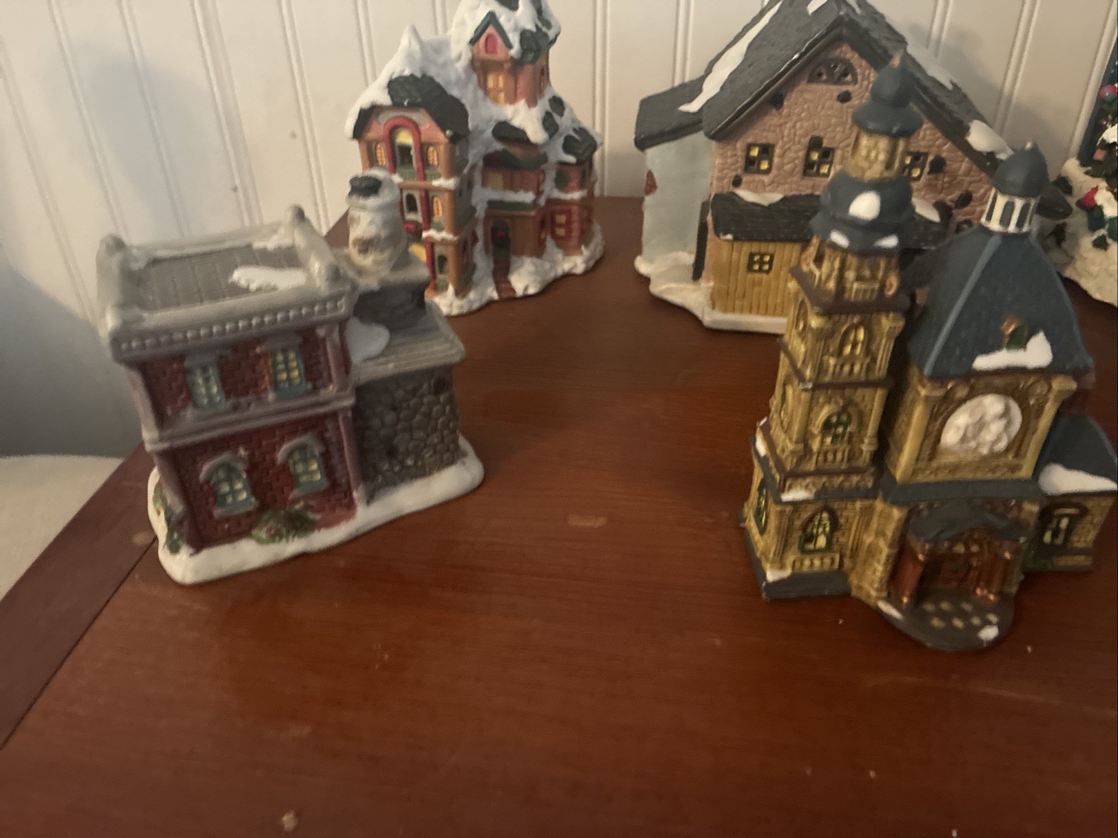 Vintage Christmas Village 9 Pieces One Light Up Music Box Scene