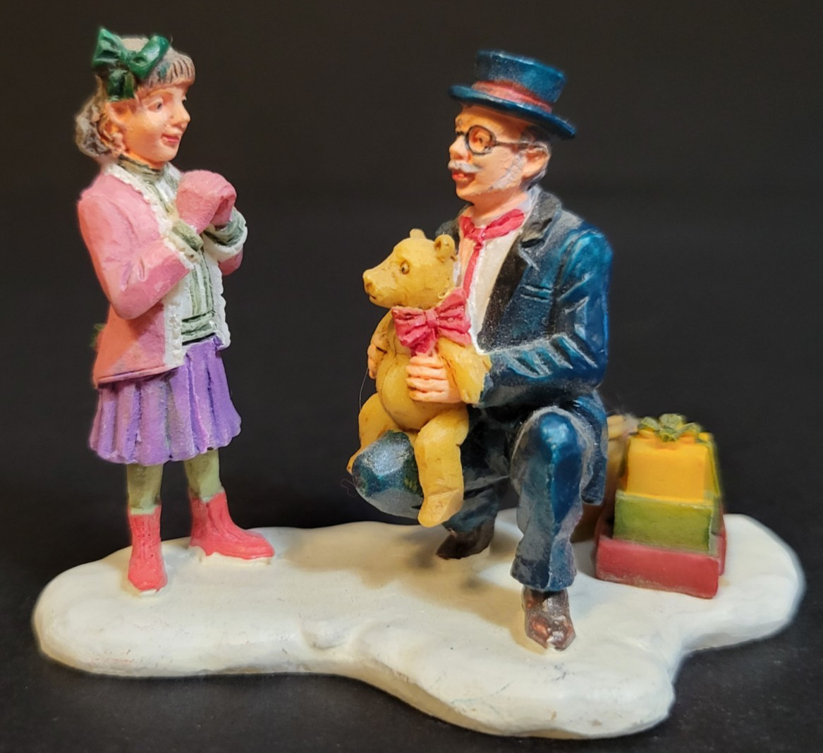 Lemax Christmas Village Town Thanks Grandpa! 22571 Girl Teddy Bear Gift