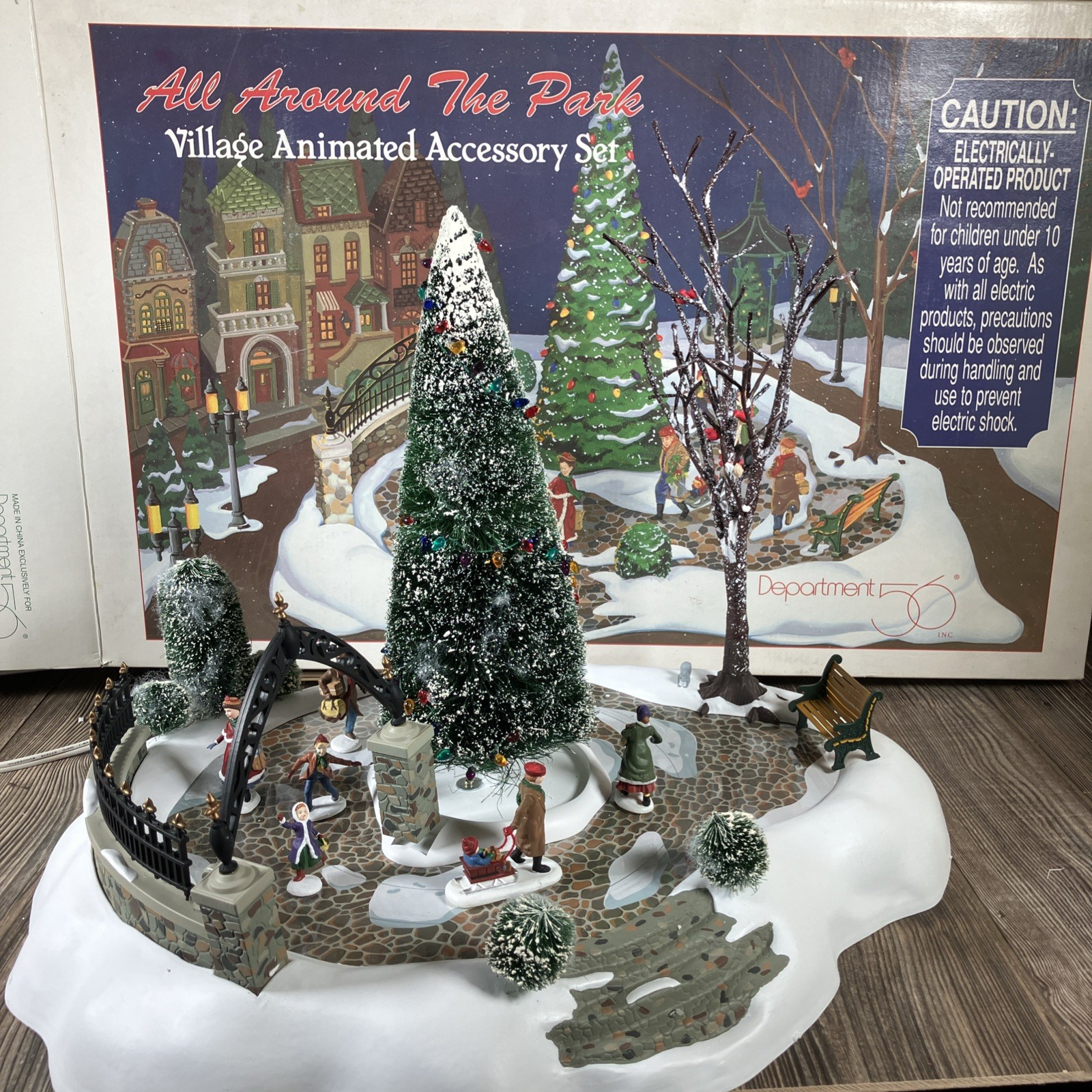 Dept 56 All Around the Park Animated Village Skating Rink Set w/Box Read VIDEO