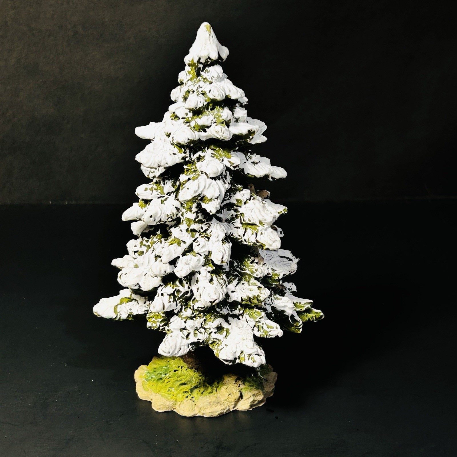 VTG K’s Collection Village Winter Pines Snowy Tree Village Square Resin 7″