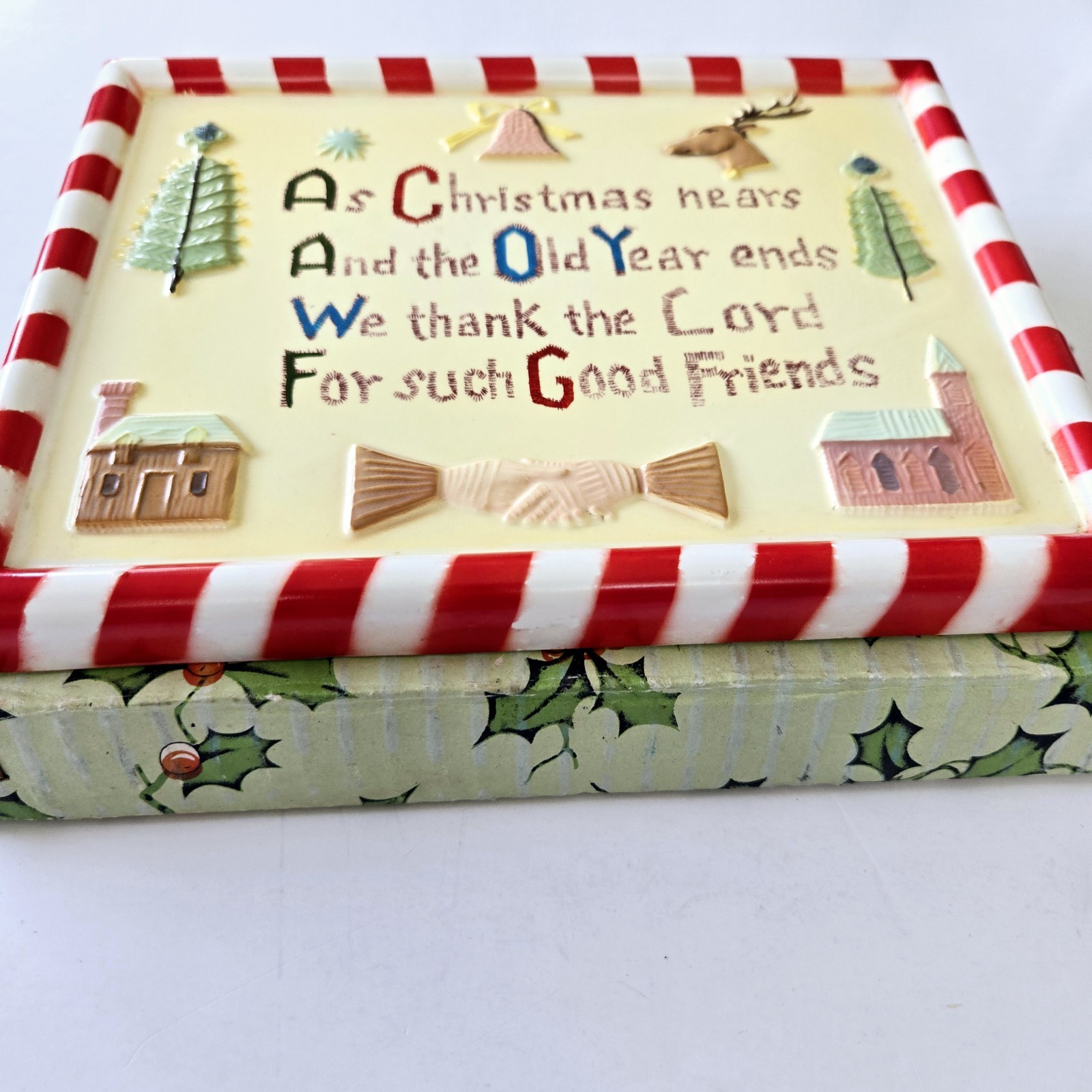 Vintage Lefton Christmas Wall Plaque 8″ x 6″ Candy Cane Striped