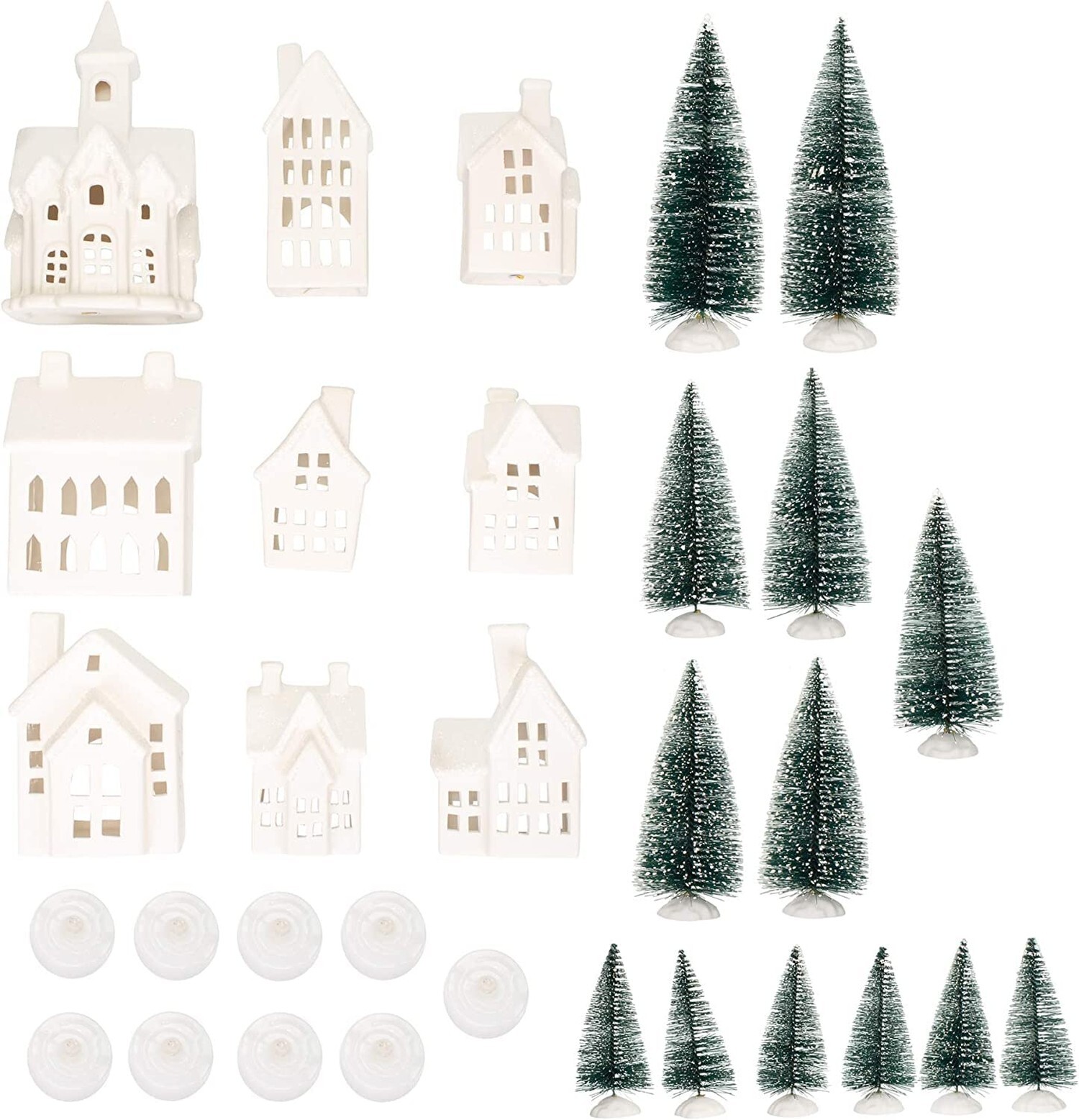Mark Feldstein & Associates Winter Village LED Tea Light 31 Piece Porcelain T…