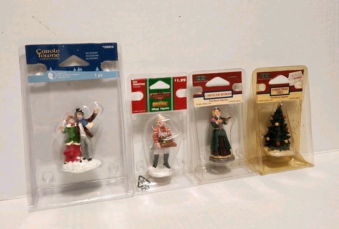 Coventry Cove Lemax Carole Towne New Poinsettia Christmas Tree Figurine Set Of 4