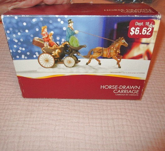 Vtg Victorian Horse Drawn Carriage Christmas Village Decor Sleigh Bells Boxed
