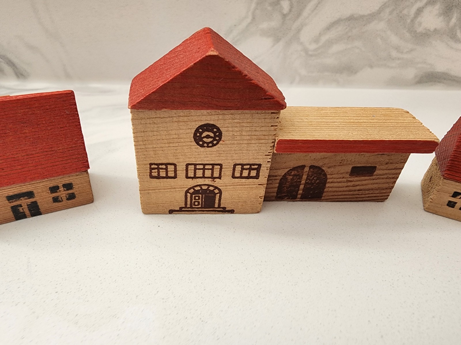 Vintage Erzgebirge Putz wooden miniature village Train Staion Houses Germany