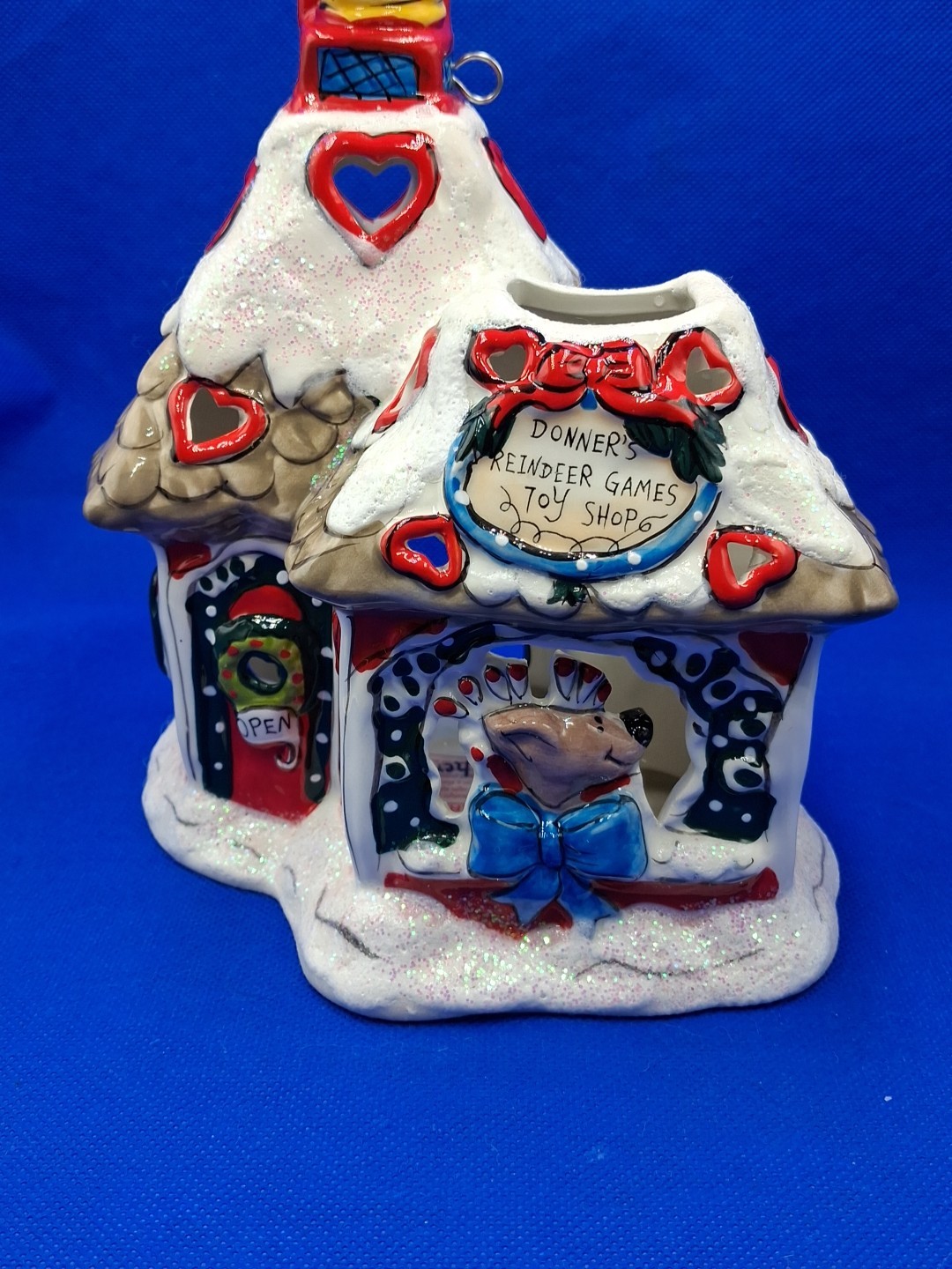 Blue Sky Clayworks Donners Reindeer Games Toy Shop Tealight Candle Holder 2010