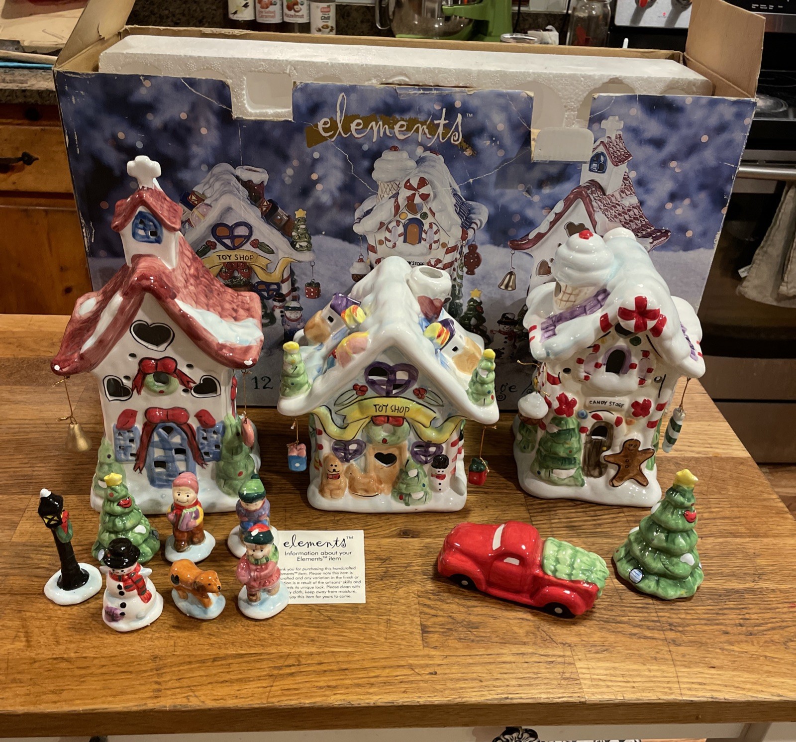 Elements Ceramic Porcelain 12 Piece Christmas Holiday Village Toy Shop & More