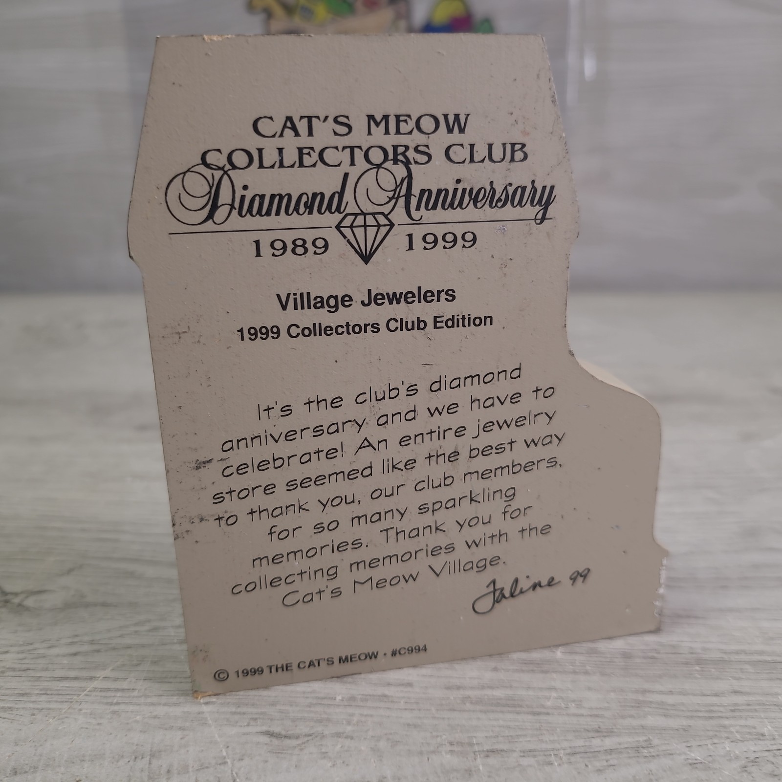 The Cats Meow Collectors Club Diamond Anniversary Village Jewelers 1999 Faline