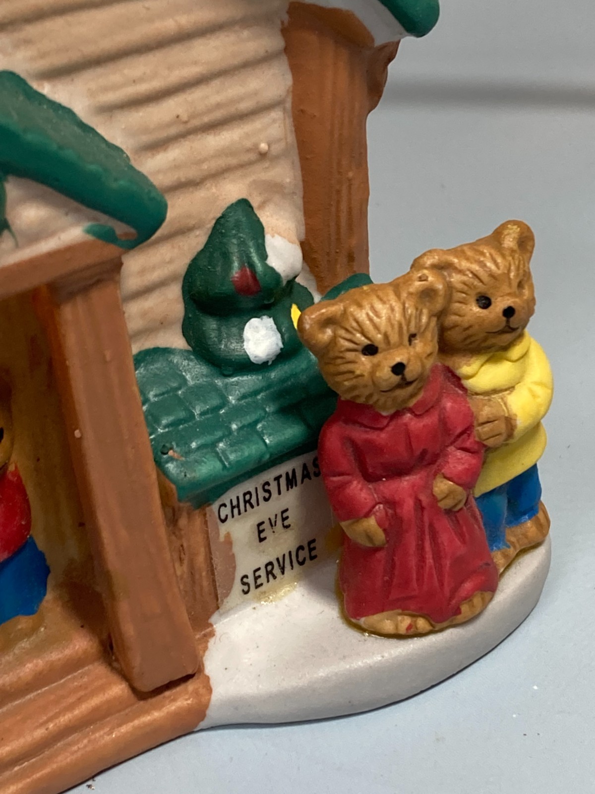 Teddy Bear Lighted Church 5x6x7in VTG 1996 North Pole Express Christmas Village