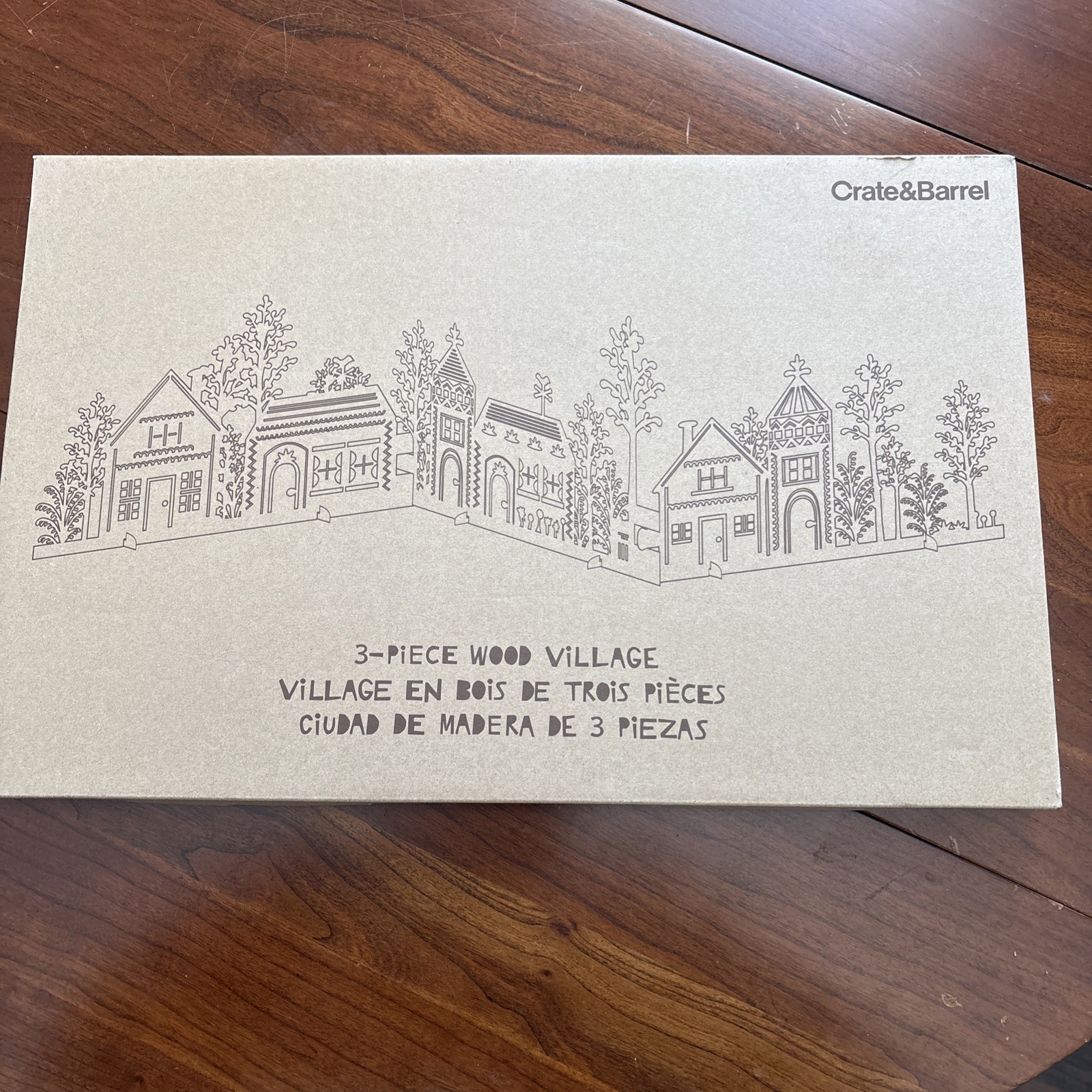 Crate & Barrel 3-Piece Laser Cut Wood Village Set in Original Box (2015)