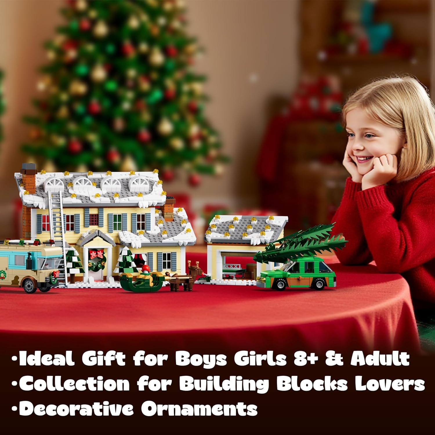 Christmas Holiday House Building Set, 5 in 1 Model Buildings Kits Snow Village &