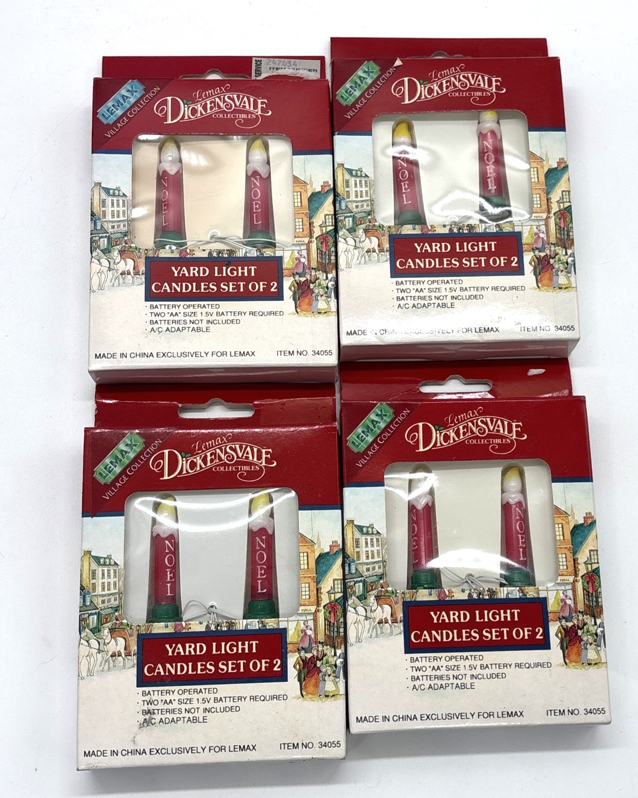 Vintage New 1993 Lemax Dickensvale Dual Power Candle Yard Lights Retired 34055