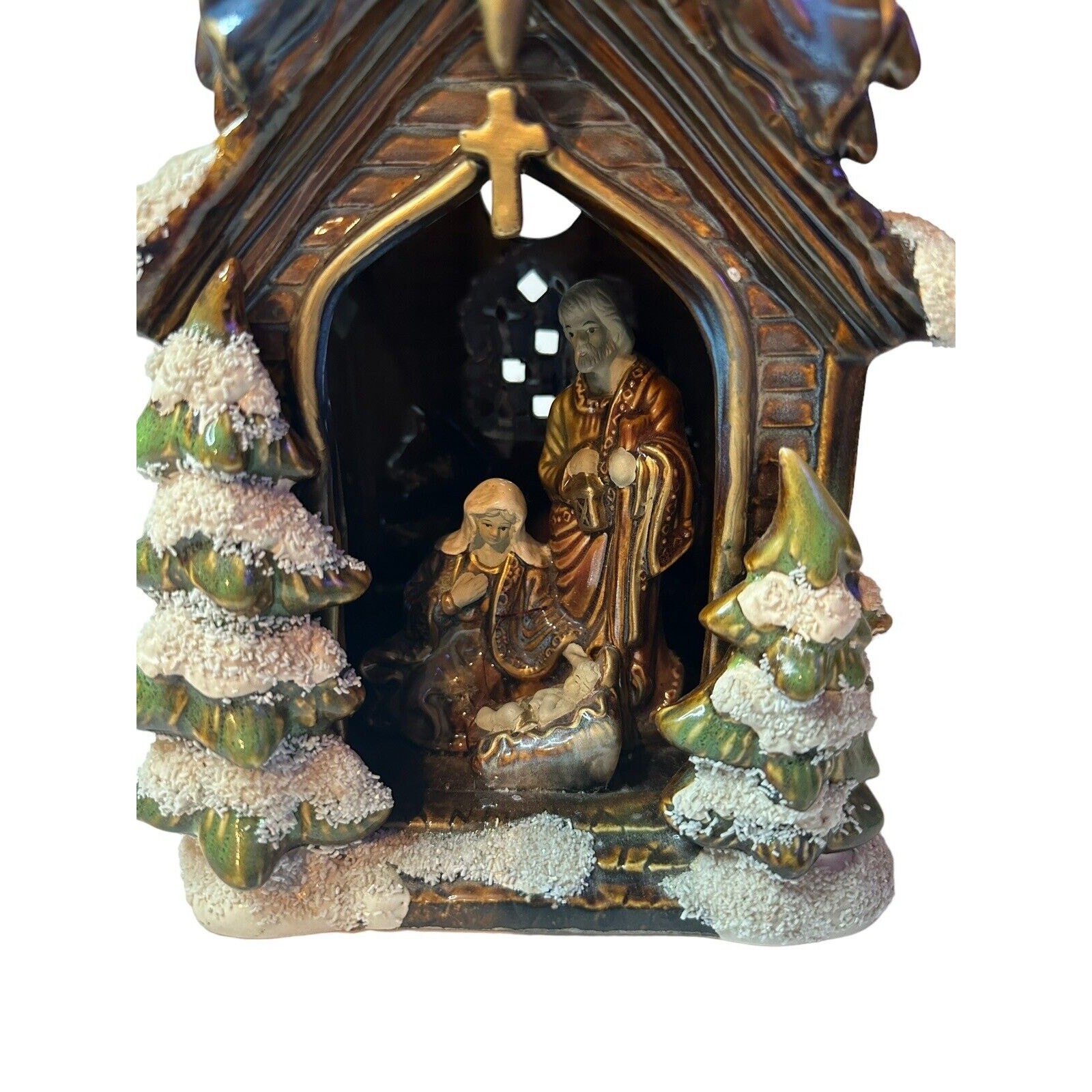 Christmas Nativity Golden Treasures Ceramic Church Lamp Baby Jesus Mary Joseph