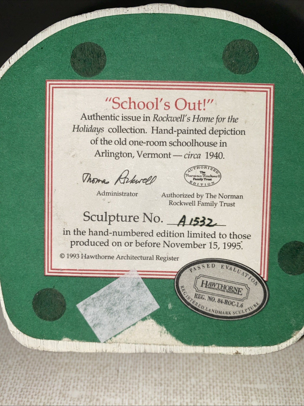 Vintage 1993 Schools Out! Sculpture No. A1532 Limited Edition Christmas Decor