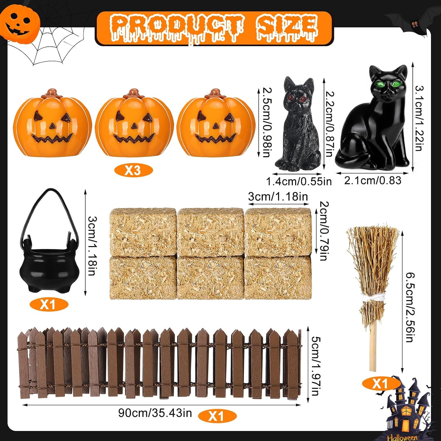 14 Pcs Halloween Village Accessories Set Halloween Miniature Figurines Included