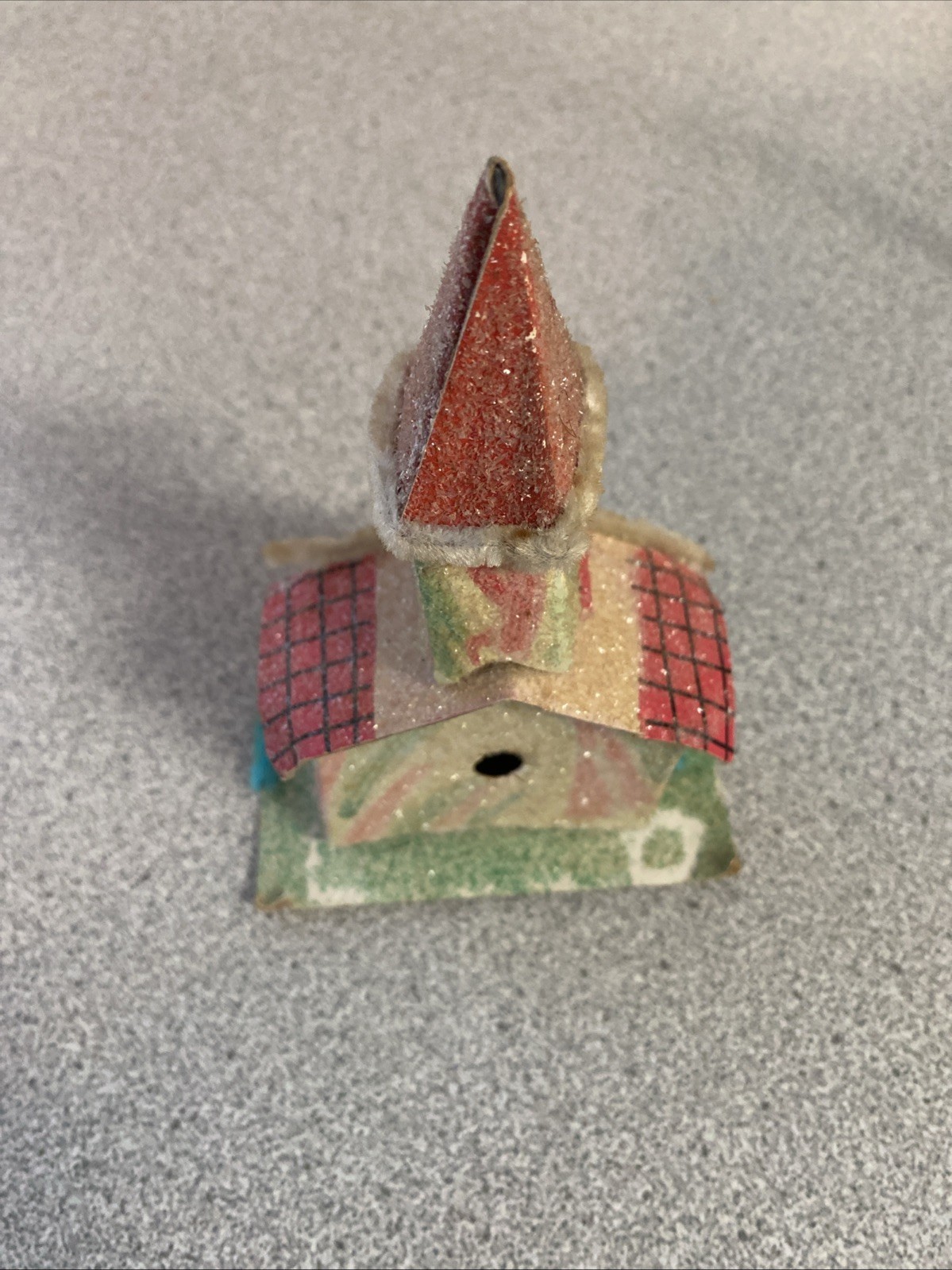 Nice Putz House + 5.5” Tall Glitter Church w/Pipe Cleaner Trim – Needs Some TLC