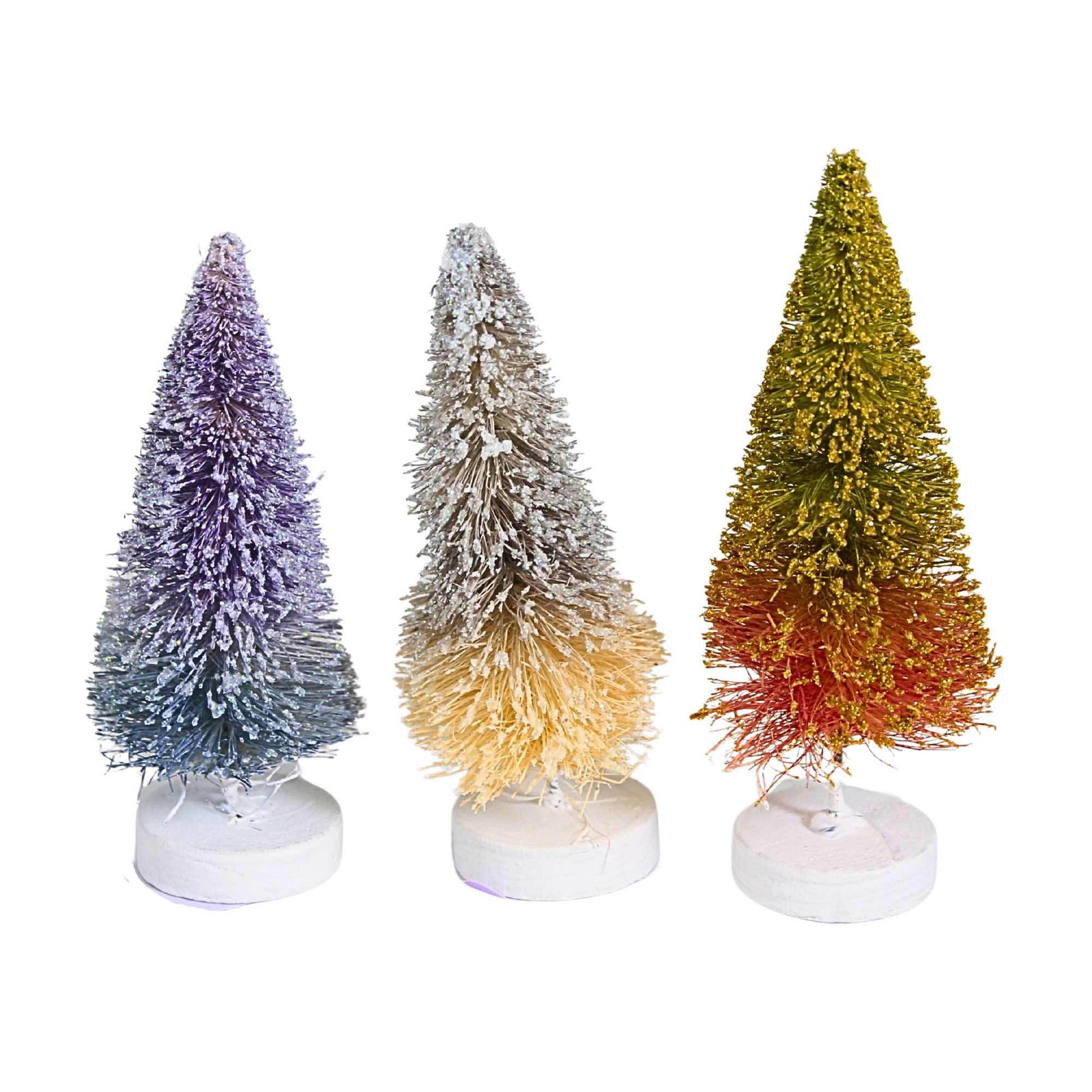 Cody Foster 3.75in Rainbow Ombre Bottle Brush Trees, Sisal, Putz Village Pine