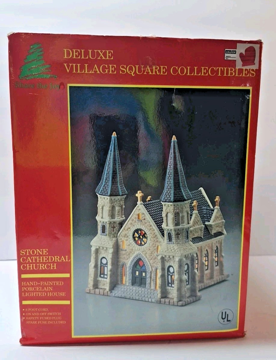 Village Square Collectibles Stone Cathedral Church Hand-Painted Porcelain Light