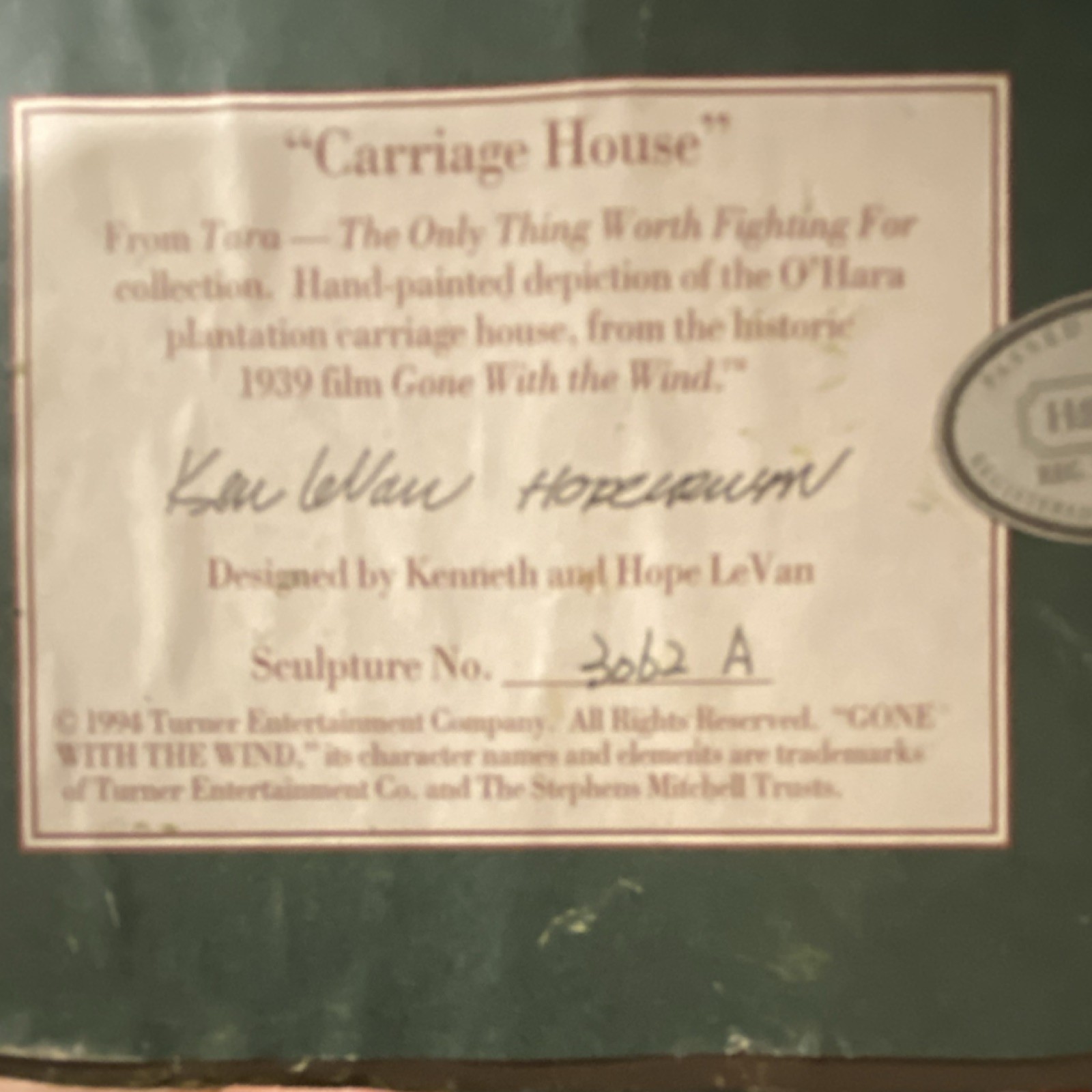 Heritage Mint Gone With the Wind Carriage House Resin by Kenneth & Hope LeVan