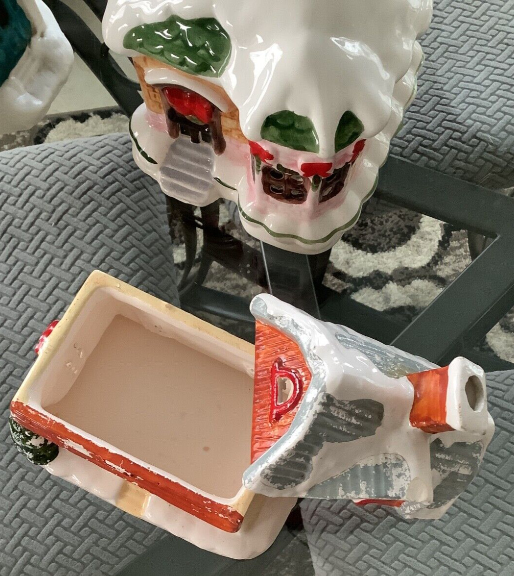 Vintage Christmas Village 5Pc Lot Porcelain Ceramic Cabin House Taiwan Thailand