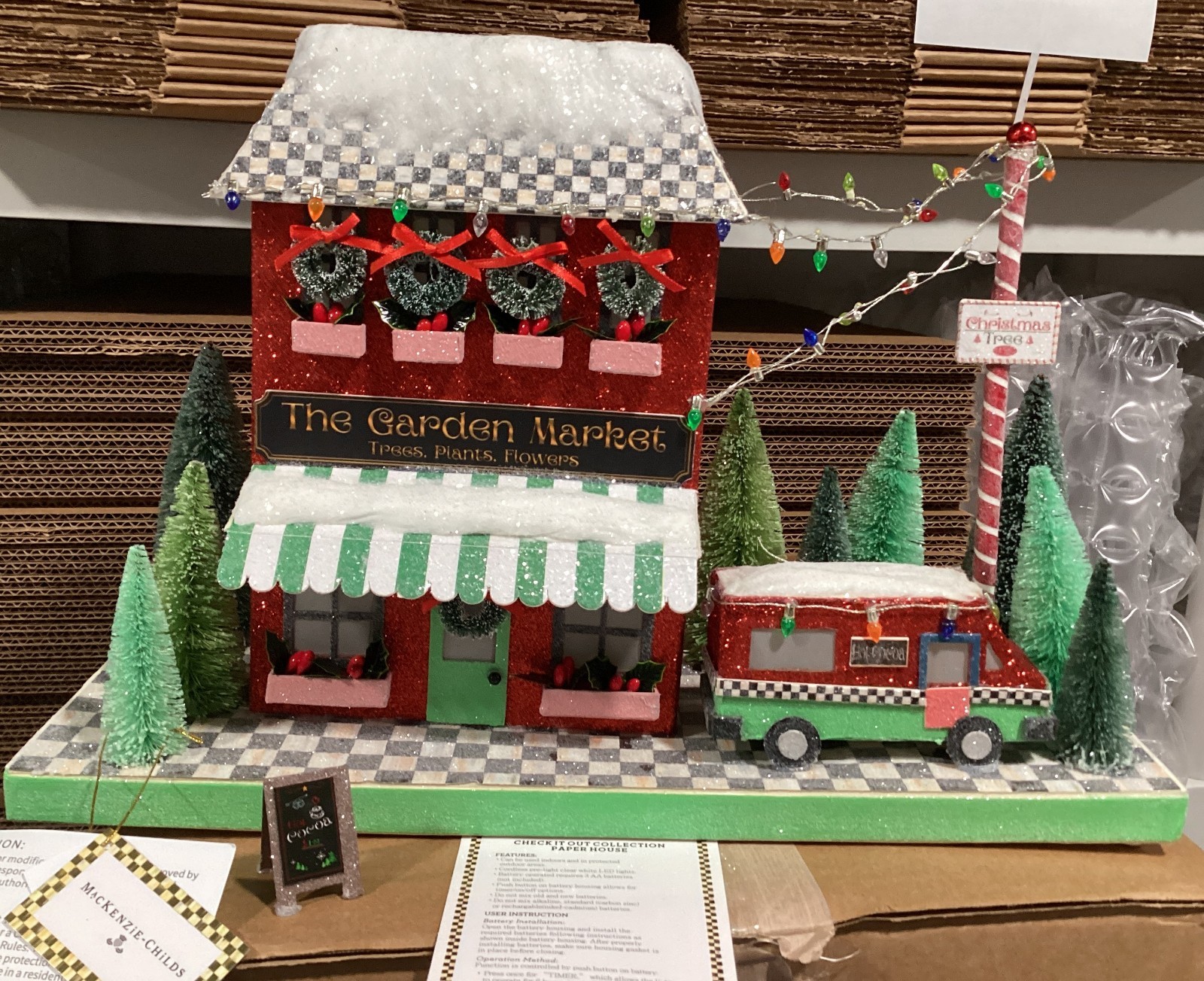 Mackenzie Childs Garden Market Illuminated SIGN BROKEN OFF Paper House GLITTERY