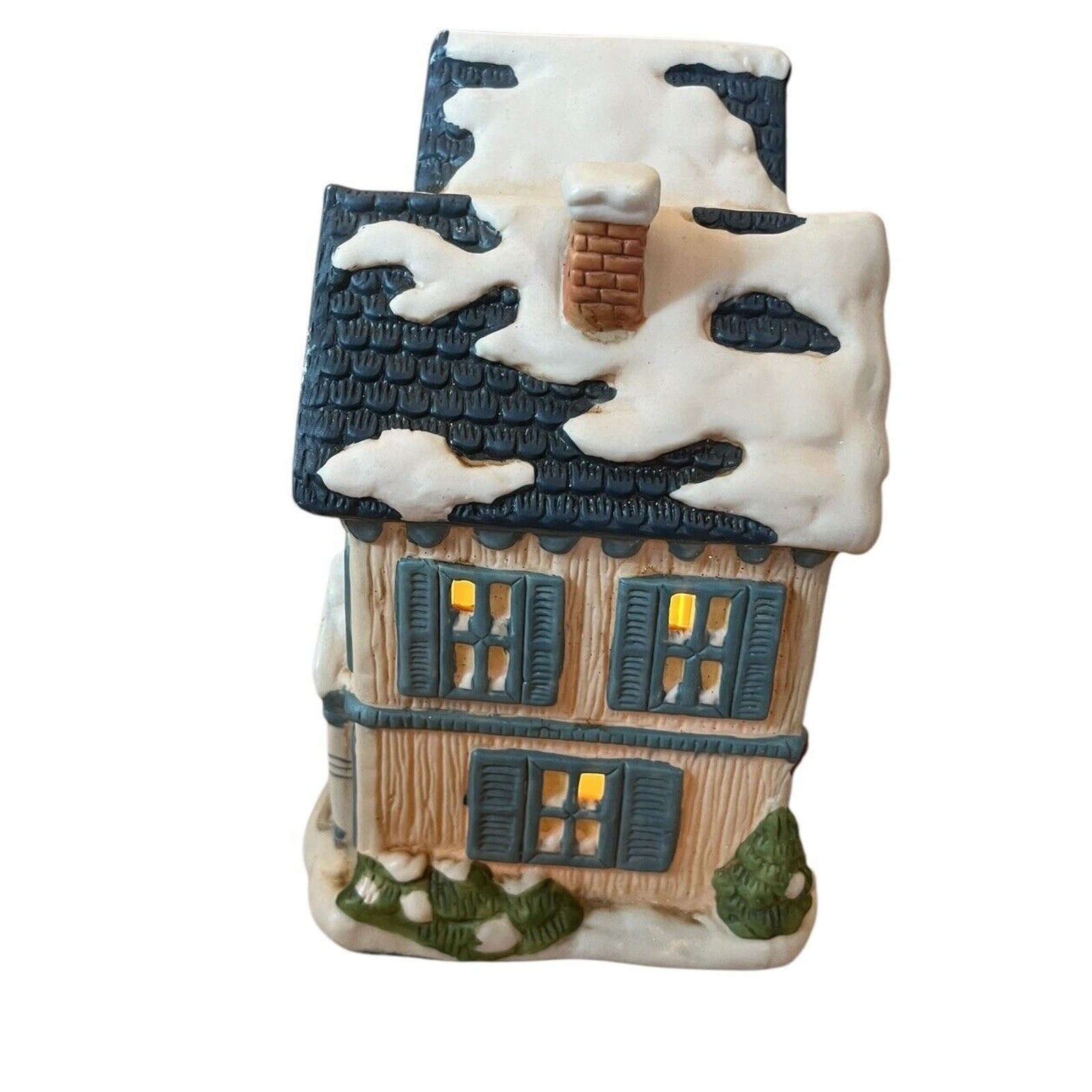 House of Lloyd 1993 7″ Tall Christmas House 3 Light Cord Victorian Blue VTG
