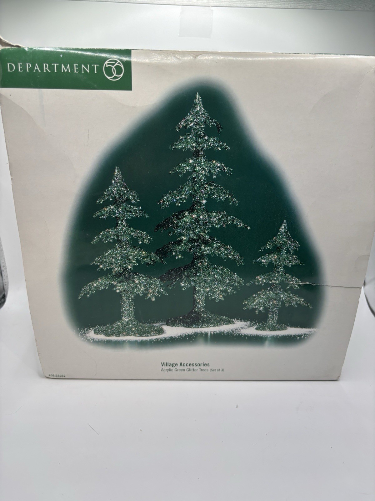 Dept 56 Village Accessories Acrylic Green Glitter Trees (Set/3) #53032 2002