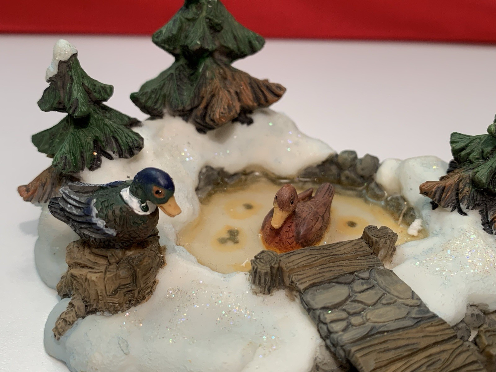 O’Well Snowy Winter Duck Pond Christmas Village Accessory 4.5″ Long See Notes