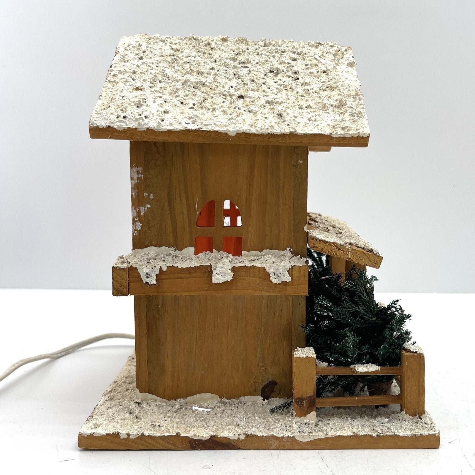 Frosty Wooden Village House Christmas Lamp with Red Lighting Winter Decor