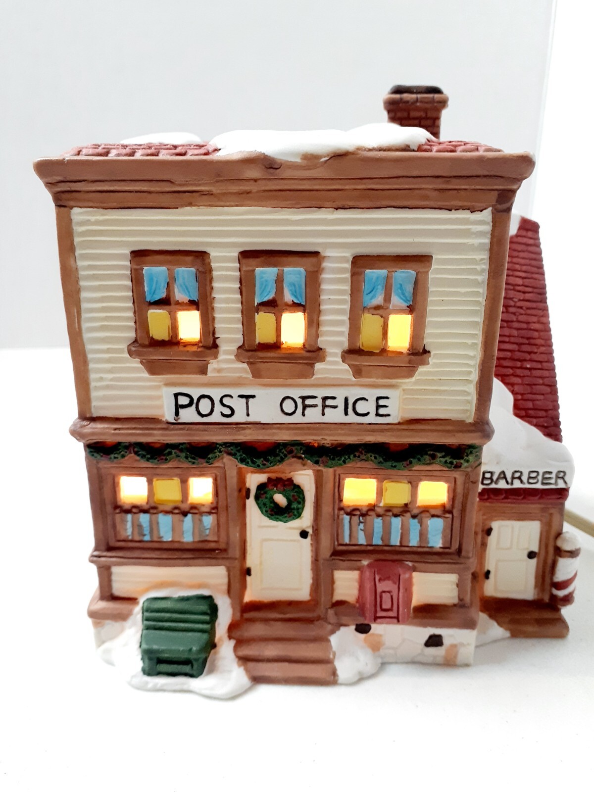Hearthside Village Post Office & Barber Shop w/ Box Lighted Porcelain NOMA #6140